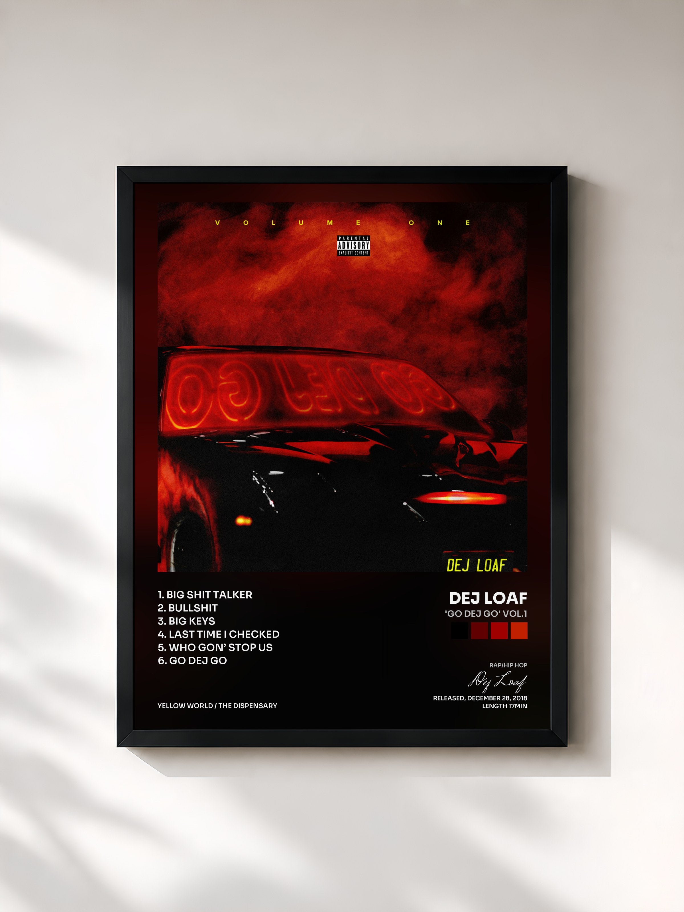 #noir Tableau de l'album 'Go DeJ Go' Vol.1 de Dej Loaf, cadre noir, imprimé et encadré en France