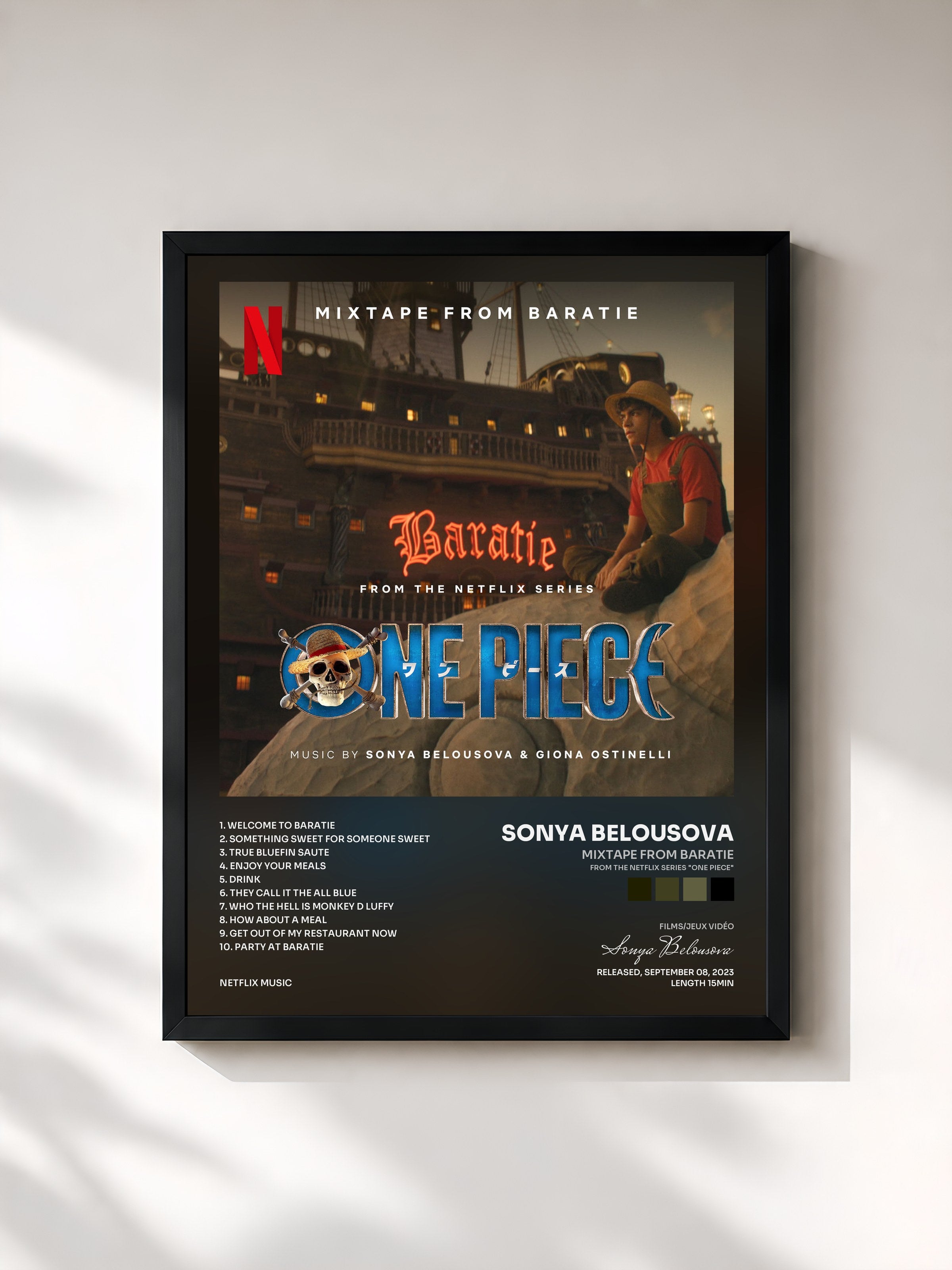 #noir Tableau de l'album Mixtape from Baratie (from the Netflix Series "One Piece") de Sonya Belousova, cadre noir, imprimé et encadré en France
