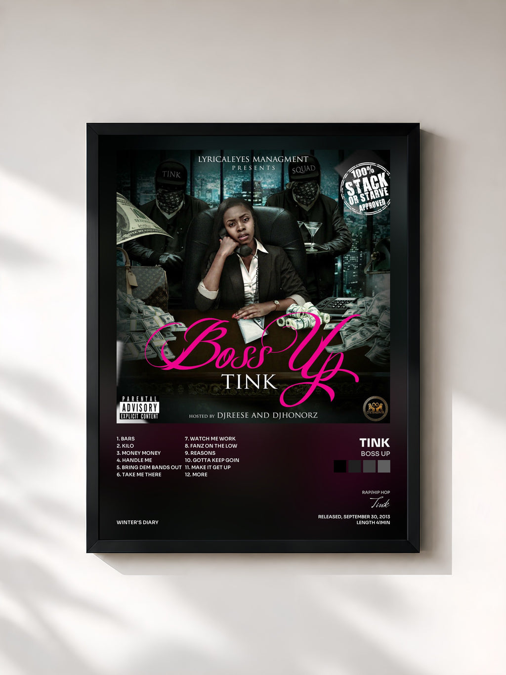 #noir Tableau de l'album Boss Up de Tink, cadre noir, imprimé et encadré en France
