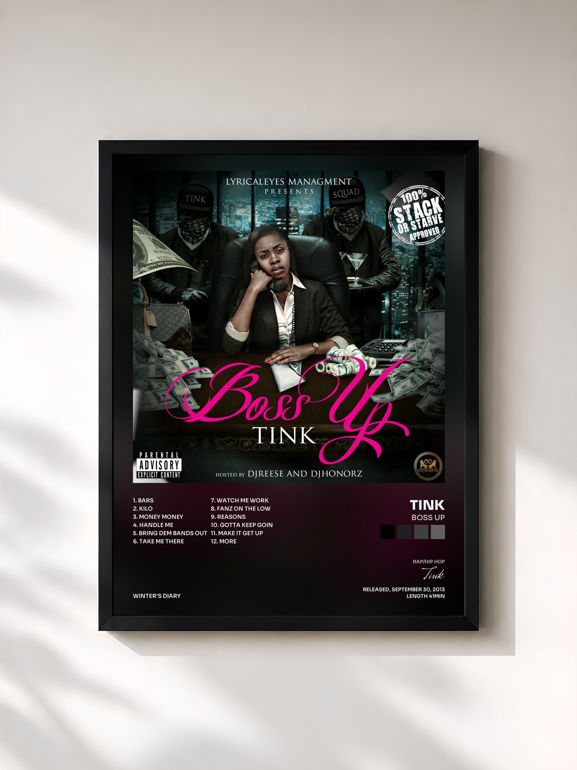 #noir Tableau de l'album Boss Up de Tink, cadre noir, imprimé et encadré en France