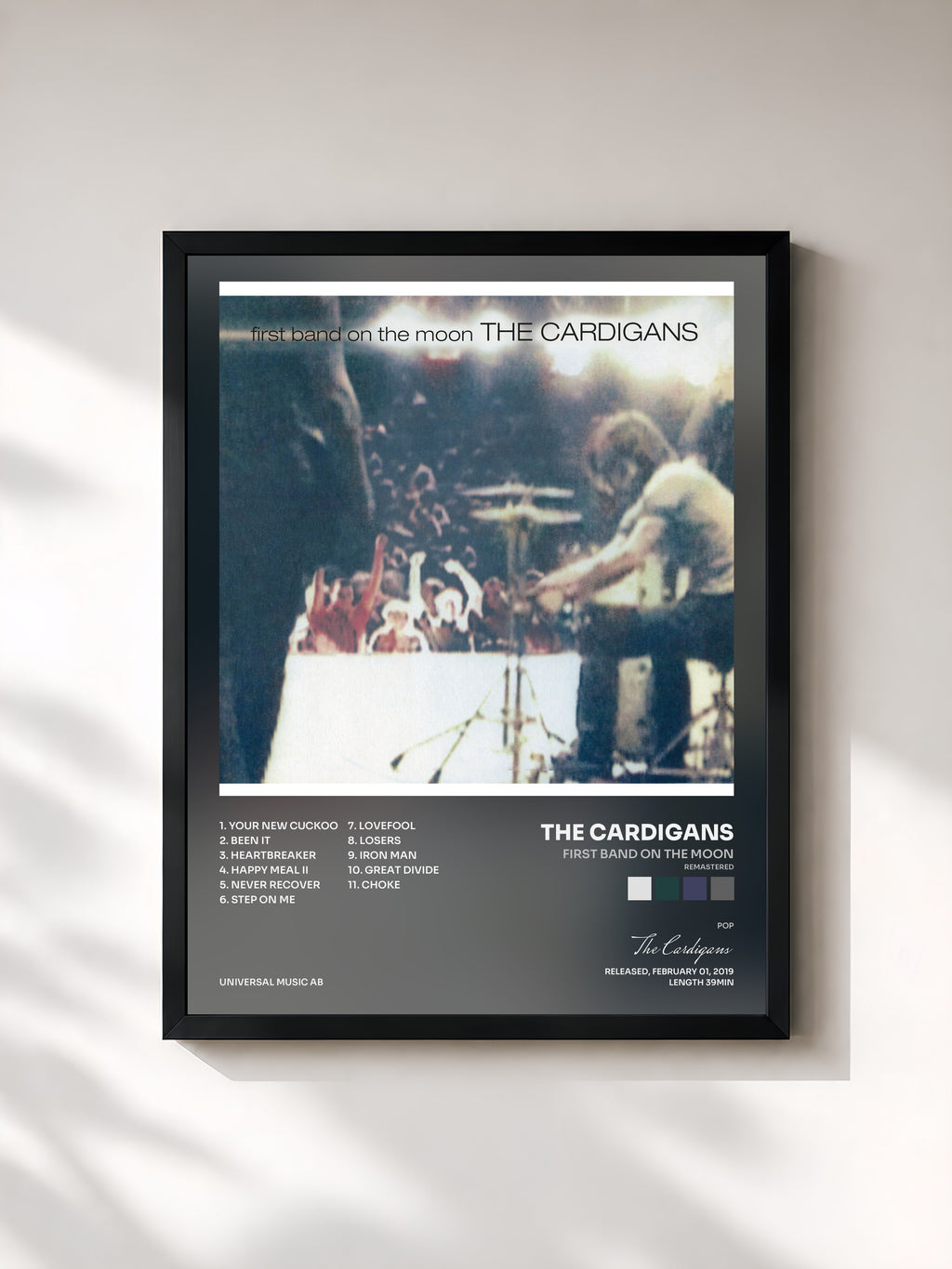 #noir Tableau de l'album First Band On The Moon (Remastered) de The Cardigans, cadre noir, imprimé et encadré en France