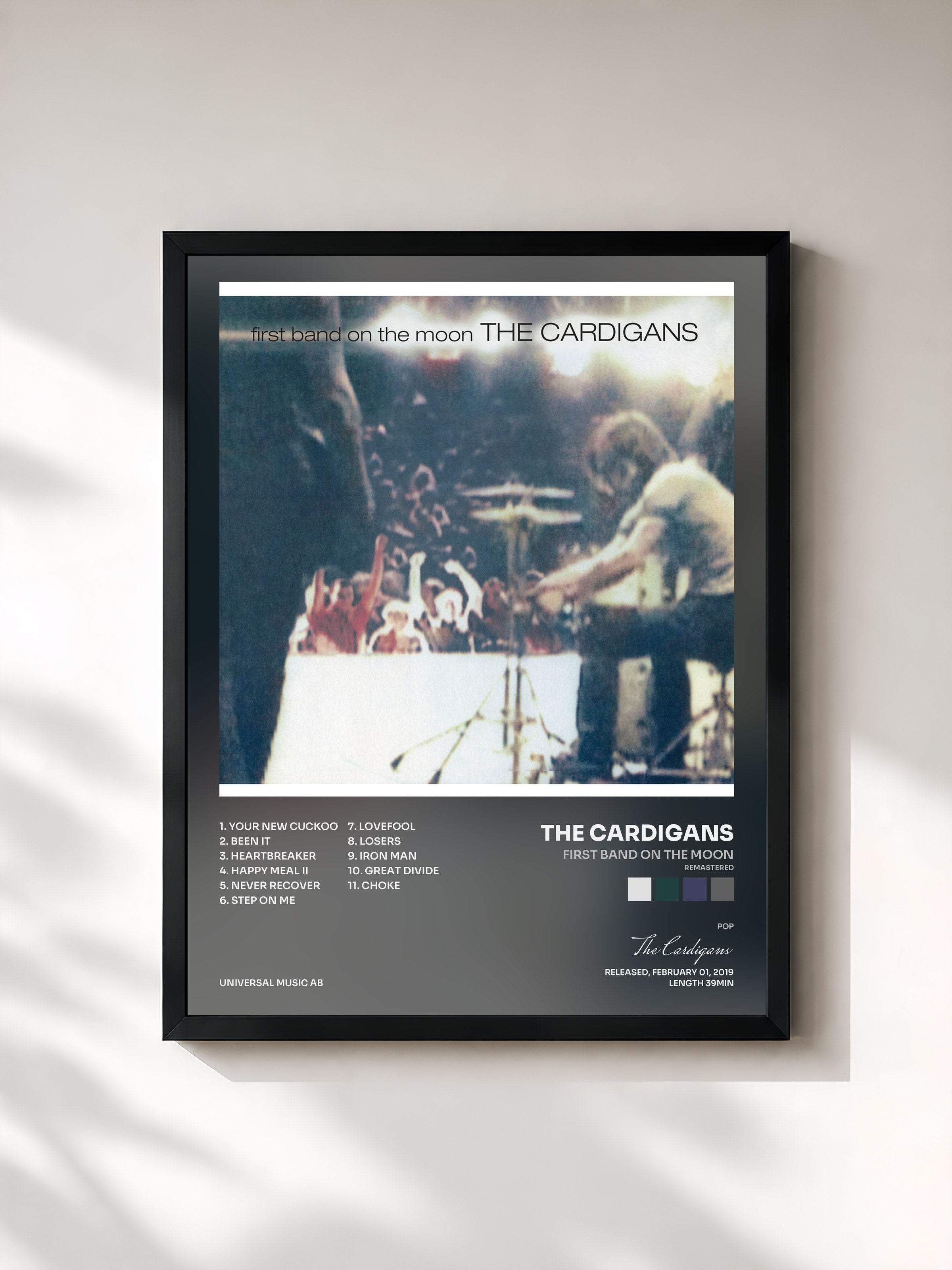 #noir Tableau de l'album First Band On The Moon (Remastered) de The Cardigans, cadre noir, imprimé et encadré en France