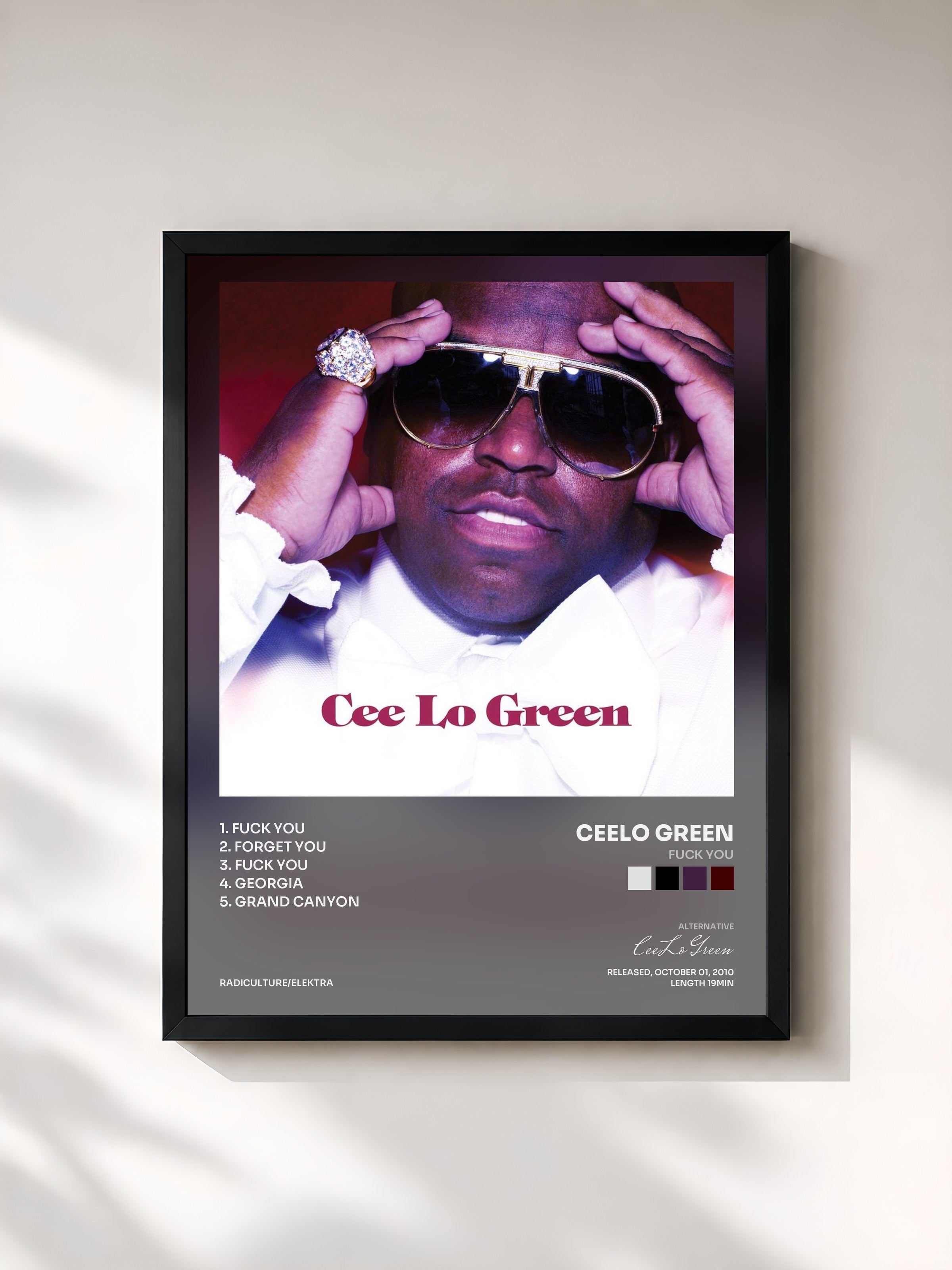 #noir Tableau de l'album Fuck You de CeeLo Green, cadre noir, imprimé et encadré en France