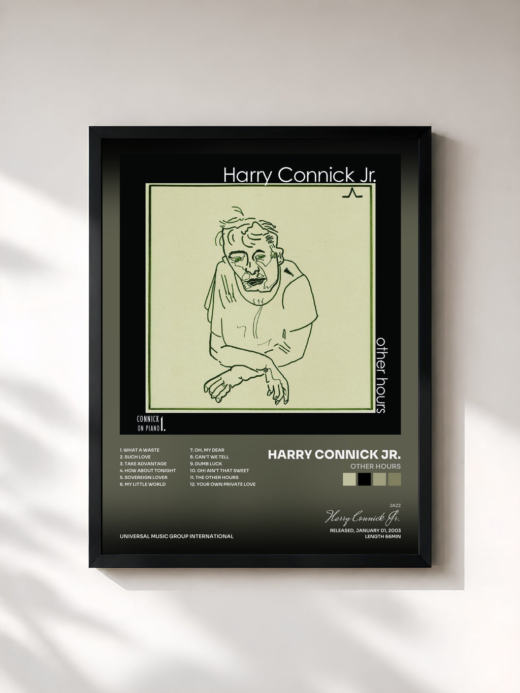 #noir Tableau de l'album Other Hours de Harry Connick Jr., cadre noir, imprimé et encadré en France