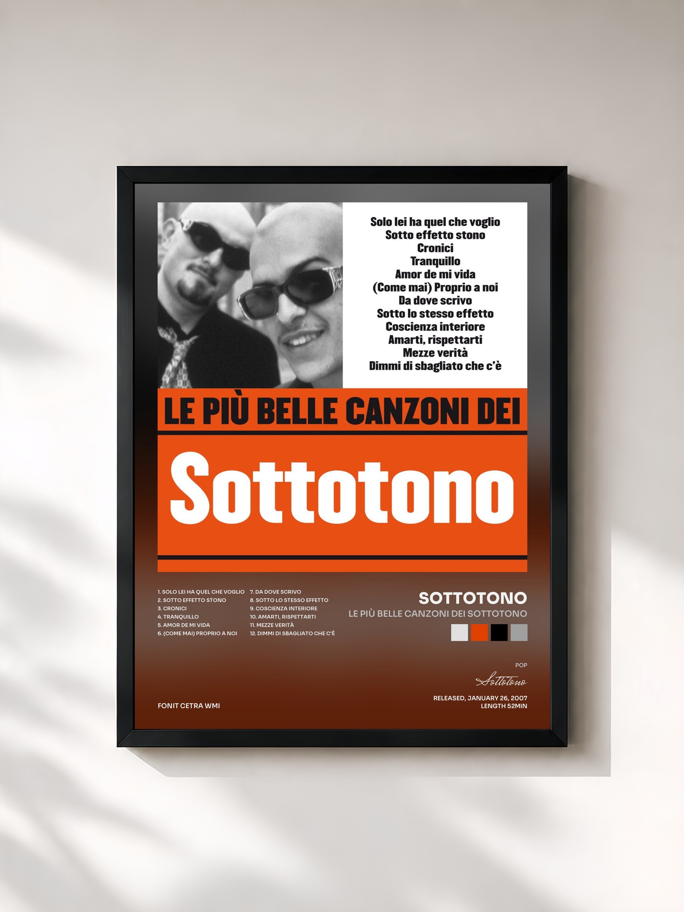 #noir Tableau de l'album Le più belle canzoni dei Sottotono de Sottotono, cadre noir, imprimé et encadré en France
