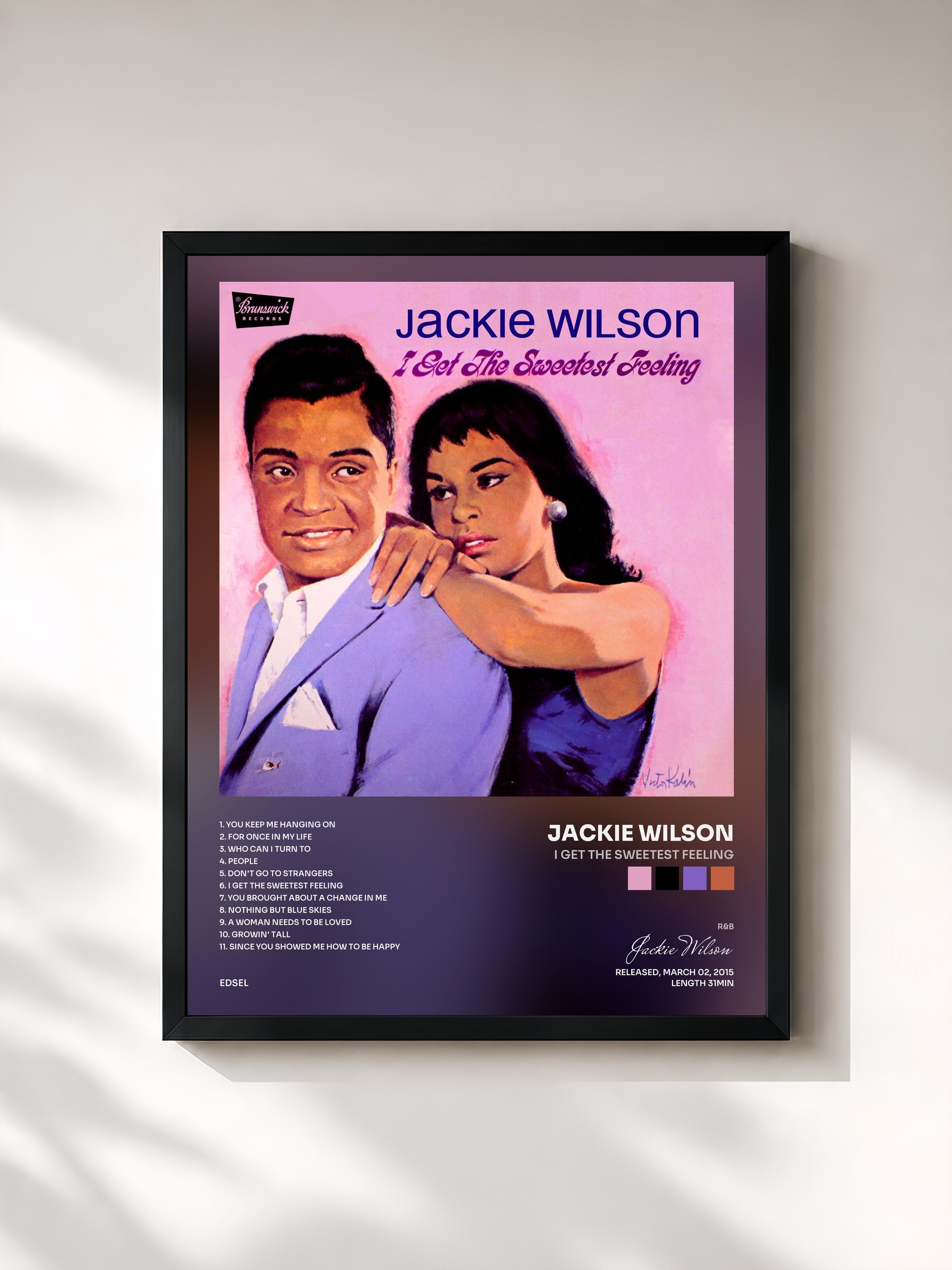 #noir Tableau de l'album I Get the Sweetest Feeling de Jackie Wilson, cadre noir, imprimé et encadré en France