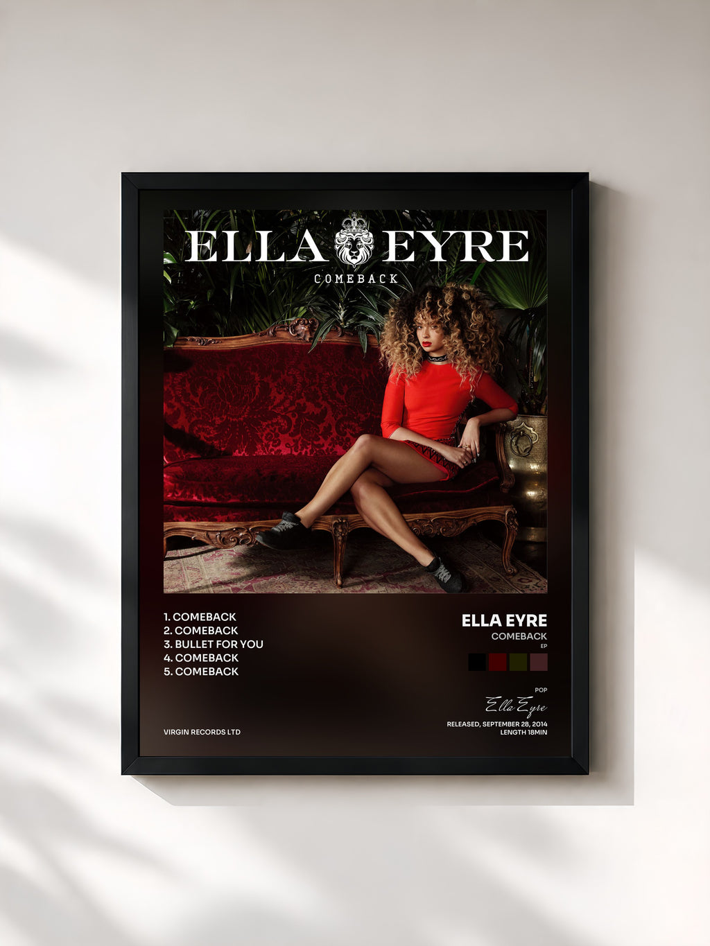 #noir Tableau de l'album Comeback (EP) de Ella Eyre, cadre noir, imprimé et encadré en France