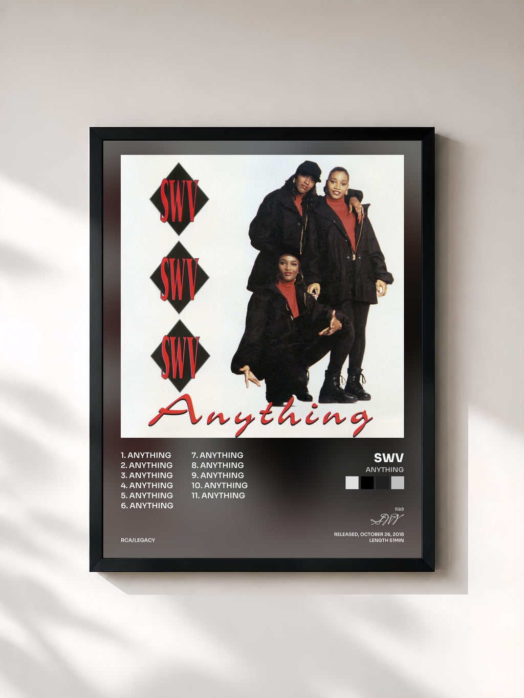 #noir Tableau de l'album Anything de SWV, cadre noir, imprimé et encadré en France