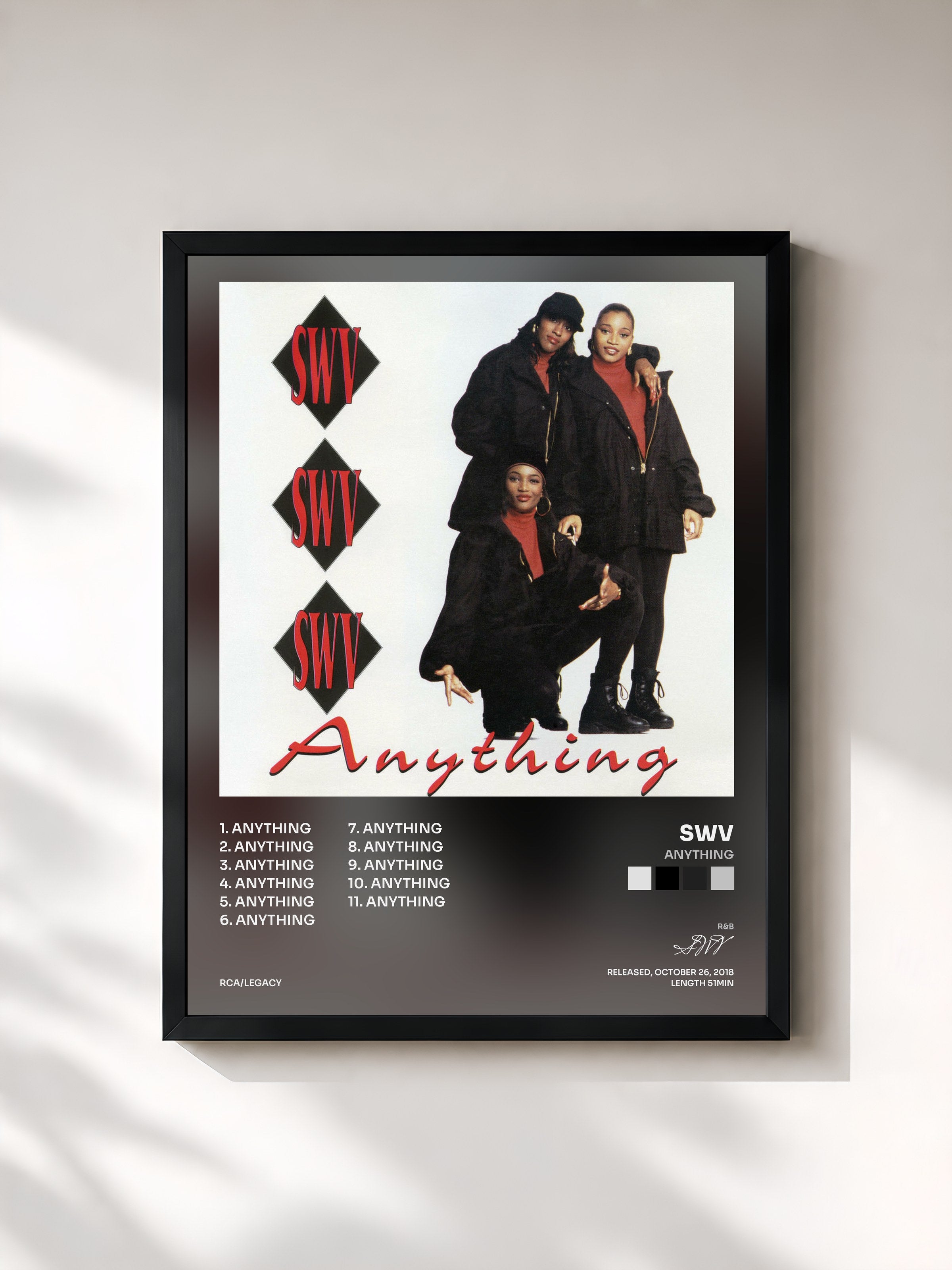 #noir Tableau de l'album Anything de SWV, cadre noir, imprimé et encadré en France