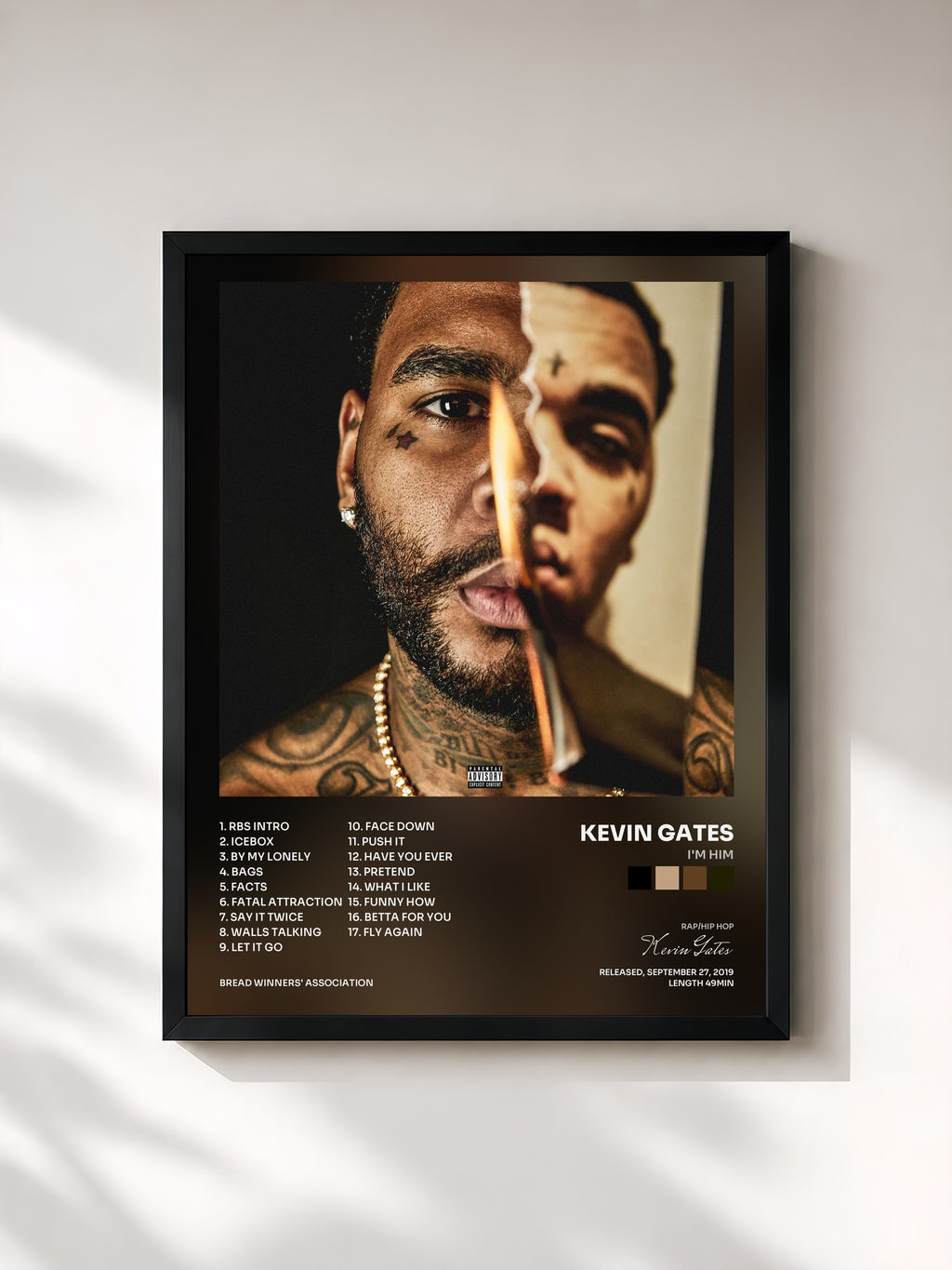 #noir Tableau de l'album I'm Him de Kevin Gates, cadre noir, imprimé et encadré en France