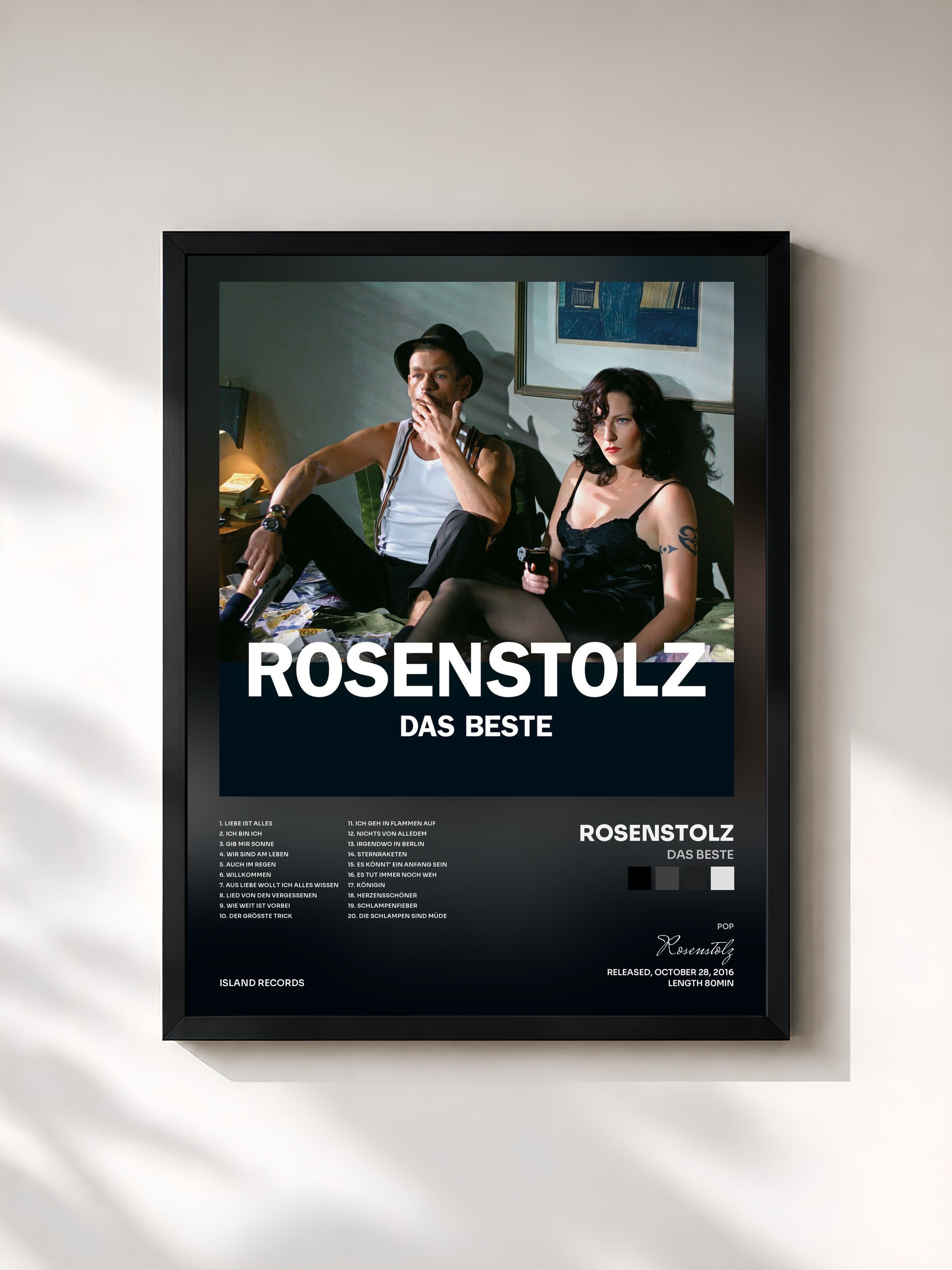 #noir Tableau de l'album Das Beste de Rosenstolz, cadre noir, imprimé et encadré en France