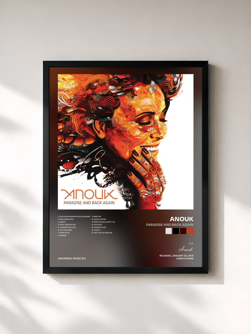 #noir Tableau de l'album Paradise And Back Again de Anouk, cadre noir, imprimé et encadré en France