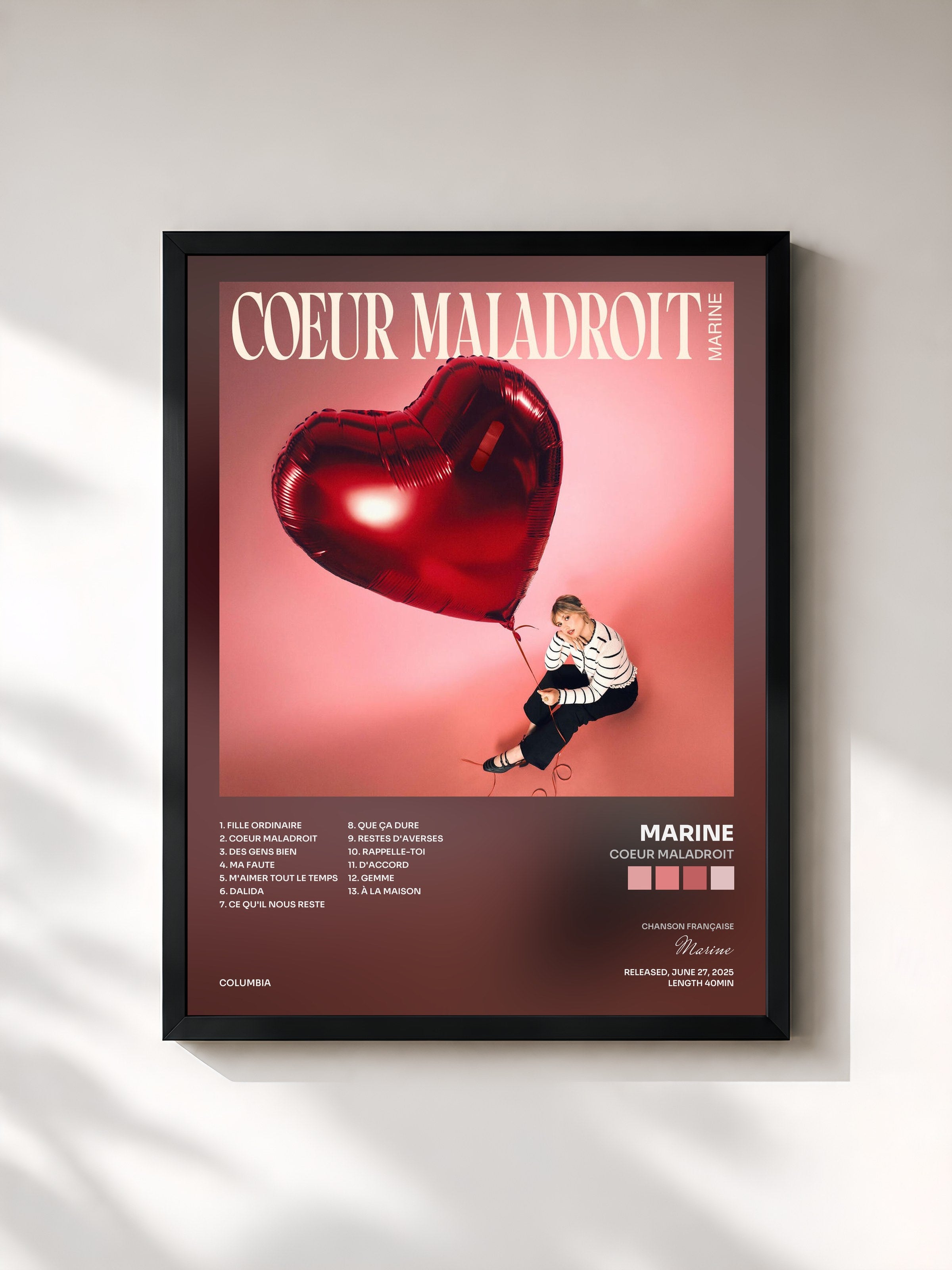 #noir Tableau de l'album Coeur maladroit de Marine, cadre noir, imprimé et encadré en France