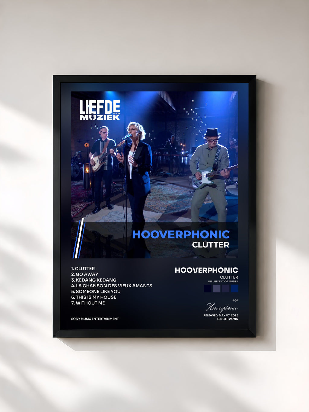 #noir Tableau de l'album Clutter (uit Liefde Voor Muziek) de Hooverphonic, cadre noir, imprimé et encadré en France