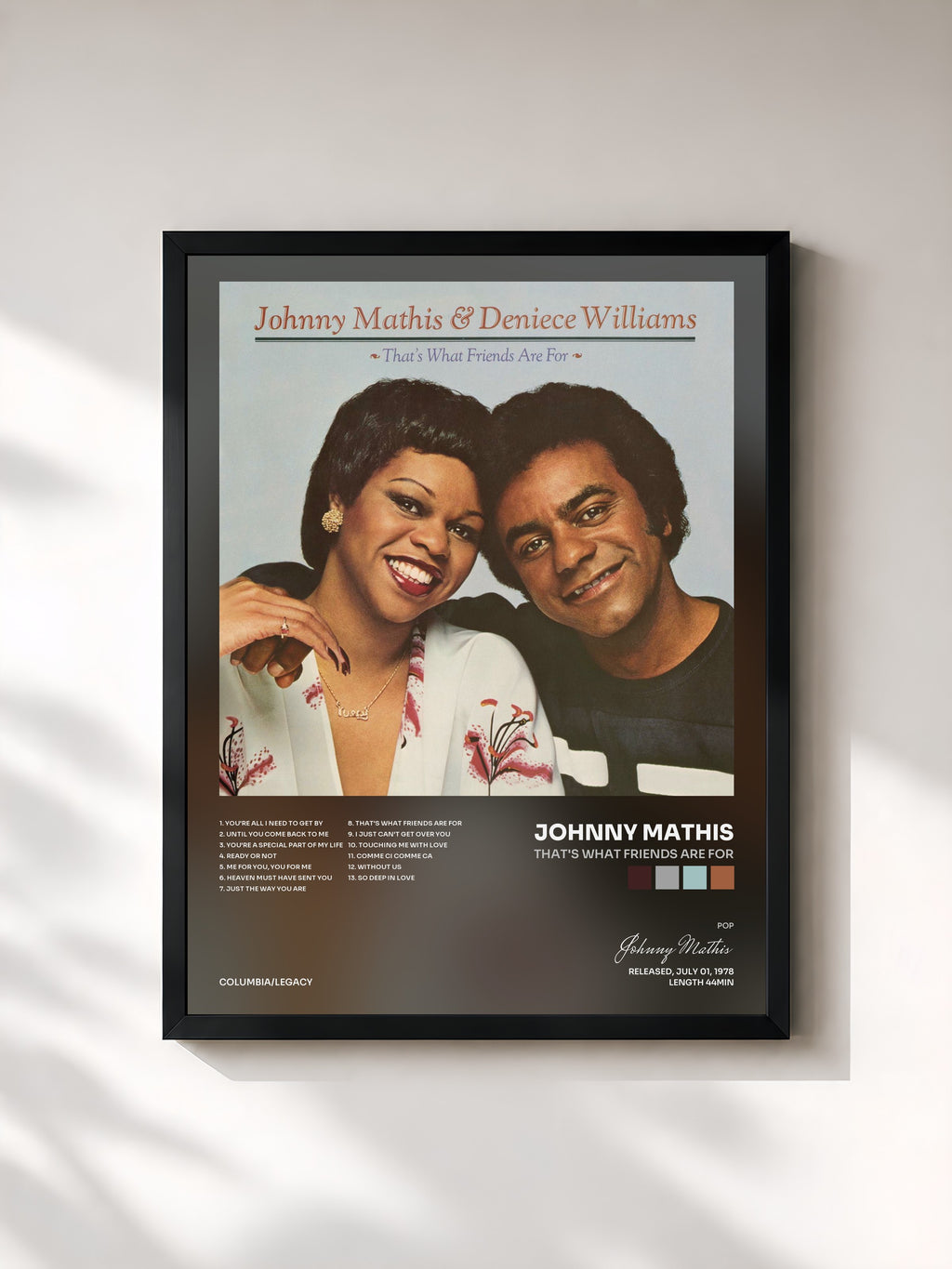 #noir Tableau de l'album That's What Friends Are For de Johnny Mathis, cadre noir, imprimé et encadré en France