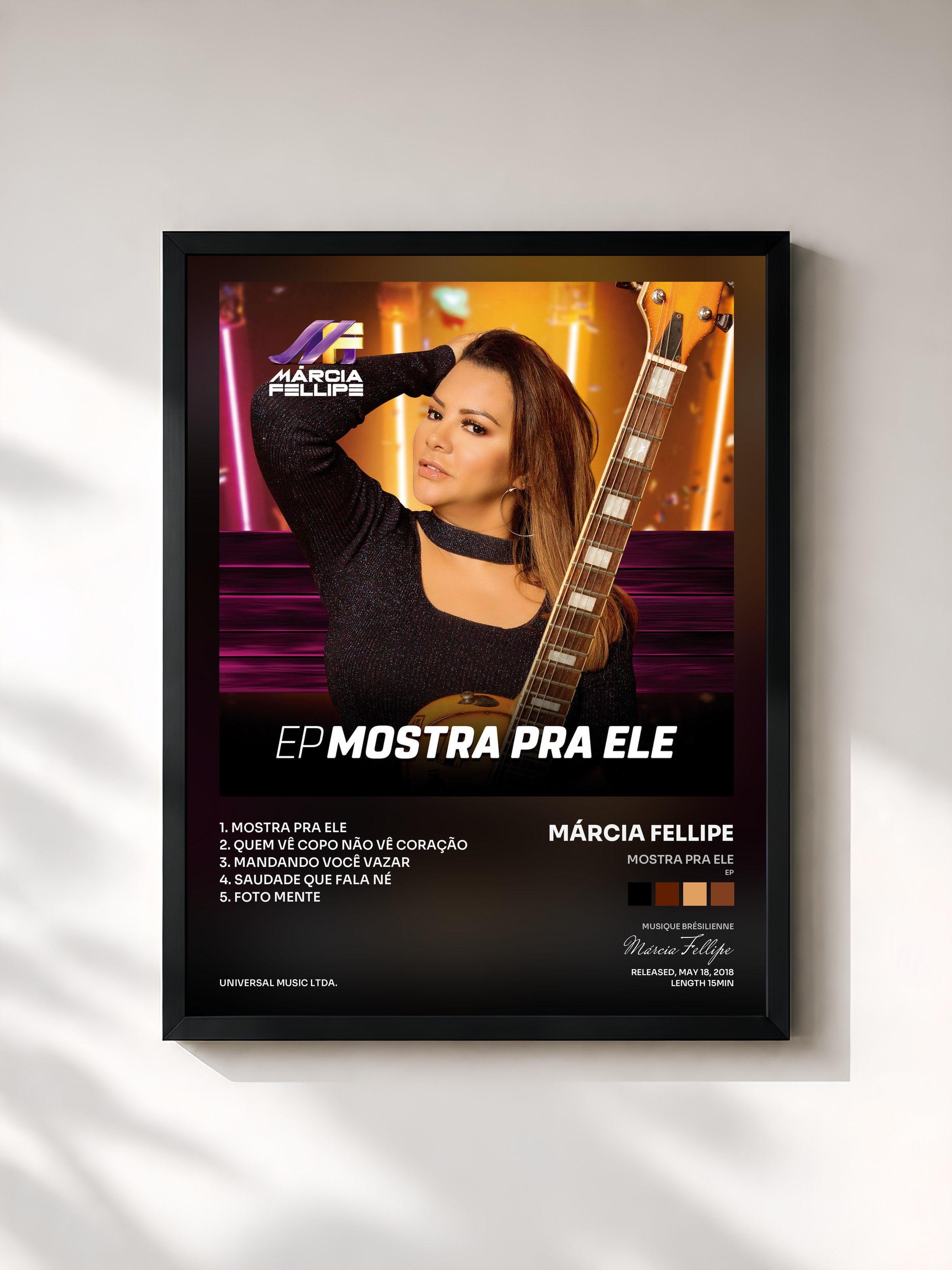 #noir Tableau de l'album Mostra Pra Ele (EP) de Márcia Fellipe, cadre noir, imprimé et encadré en France