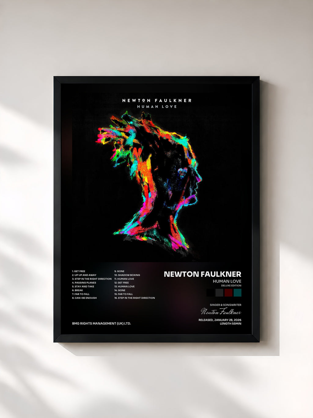 #noir Tableau de l'album Human Love (Deluxe Edition) de Newton Faulkner, cadre noir, imprimé et encadré en France