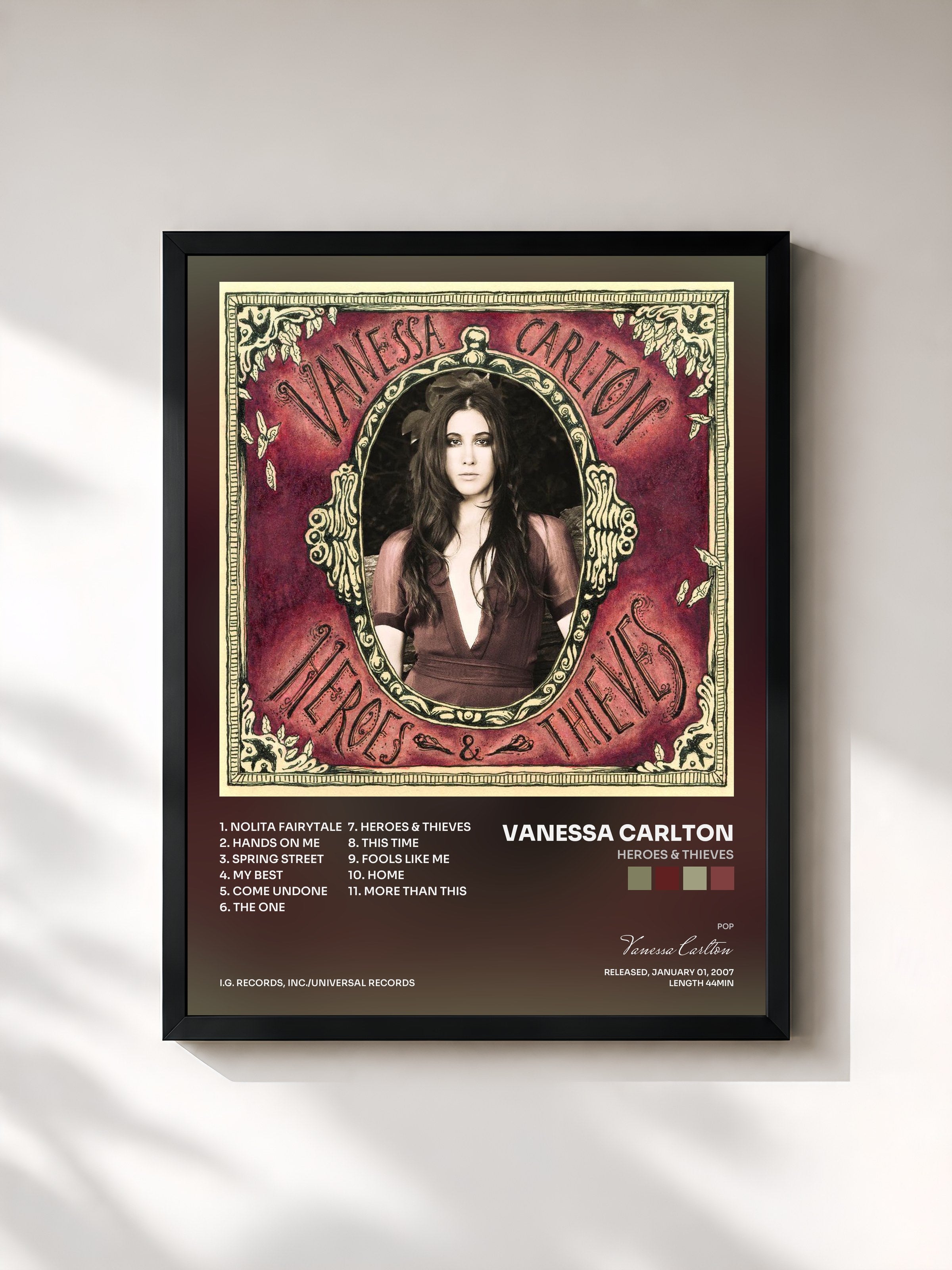 #noir Tableau de l'album Heroes & Thieves de Vanessa Carlton, cadre noir, imprimé et encadré en France