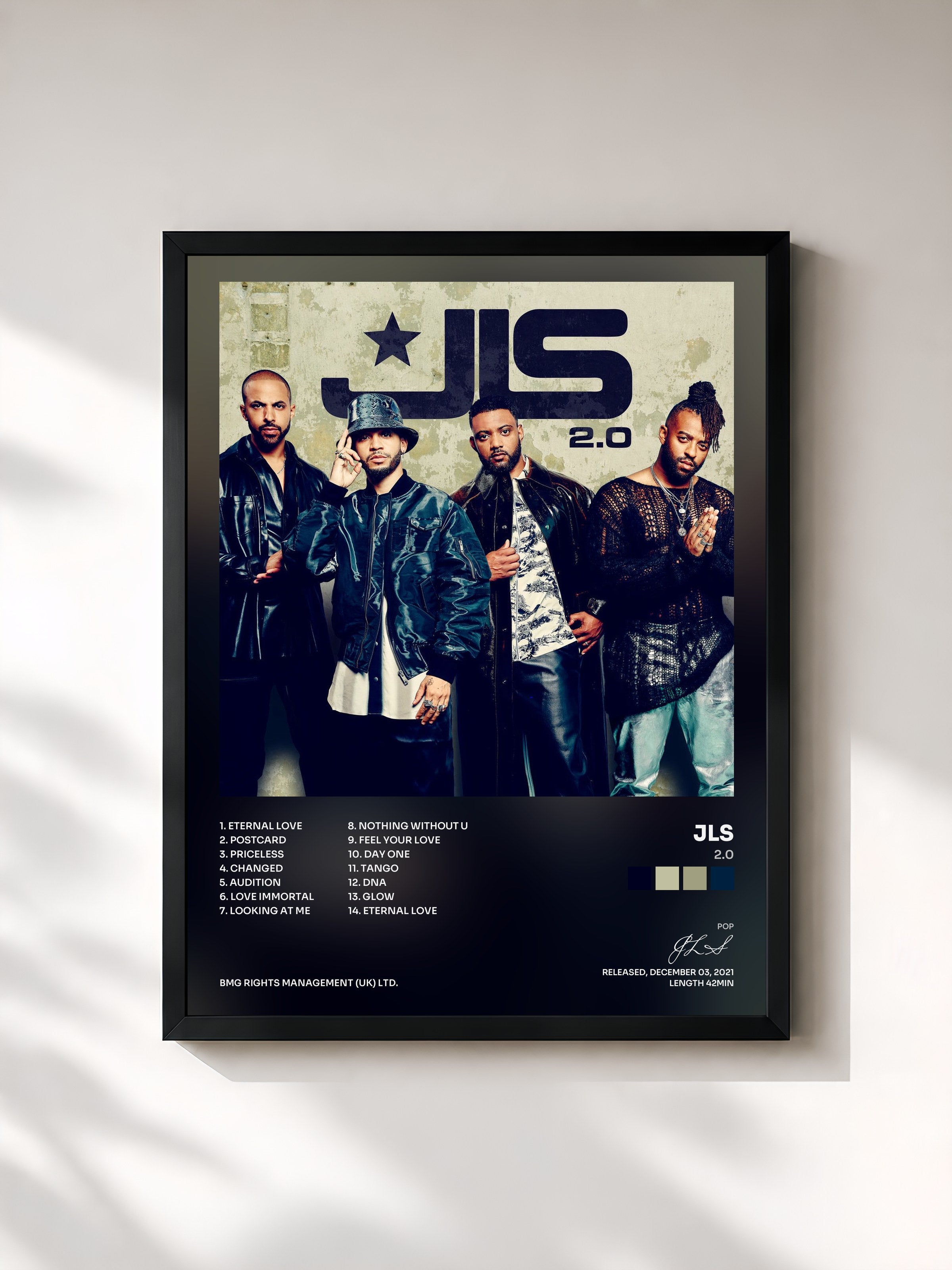 #noir Tableau de l'album 2.0 de JLS, cadre noir, imprimé et encadré en France
