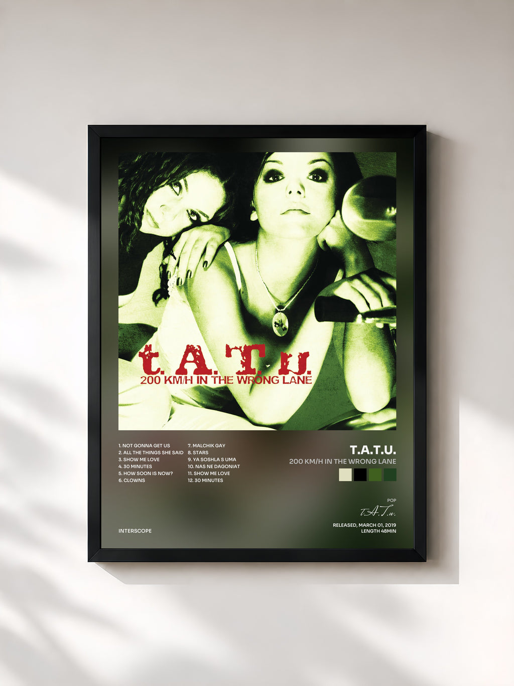 #noir Tableau de l'album 200 KM/H In The Wrong Lane de t.A.T.u., cadre noir, imprimé et encadré en France