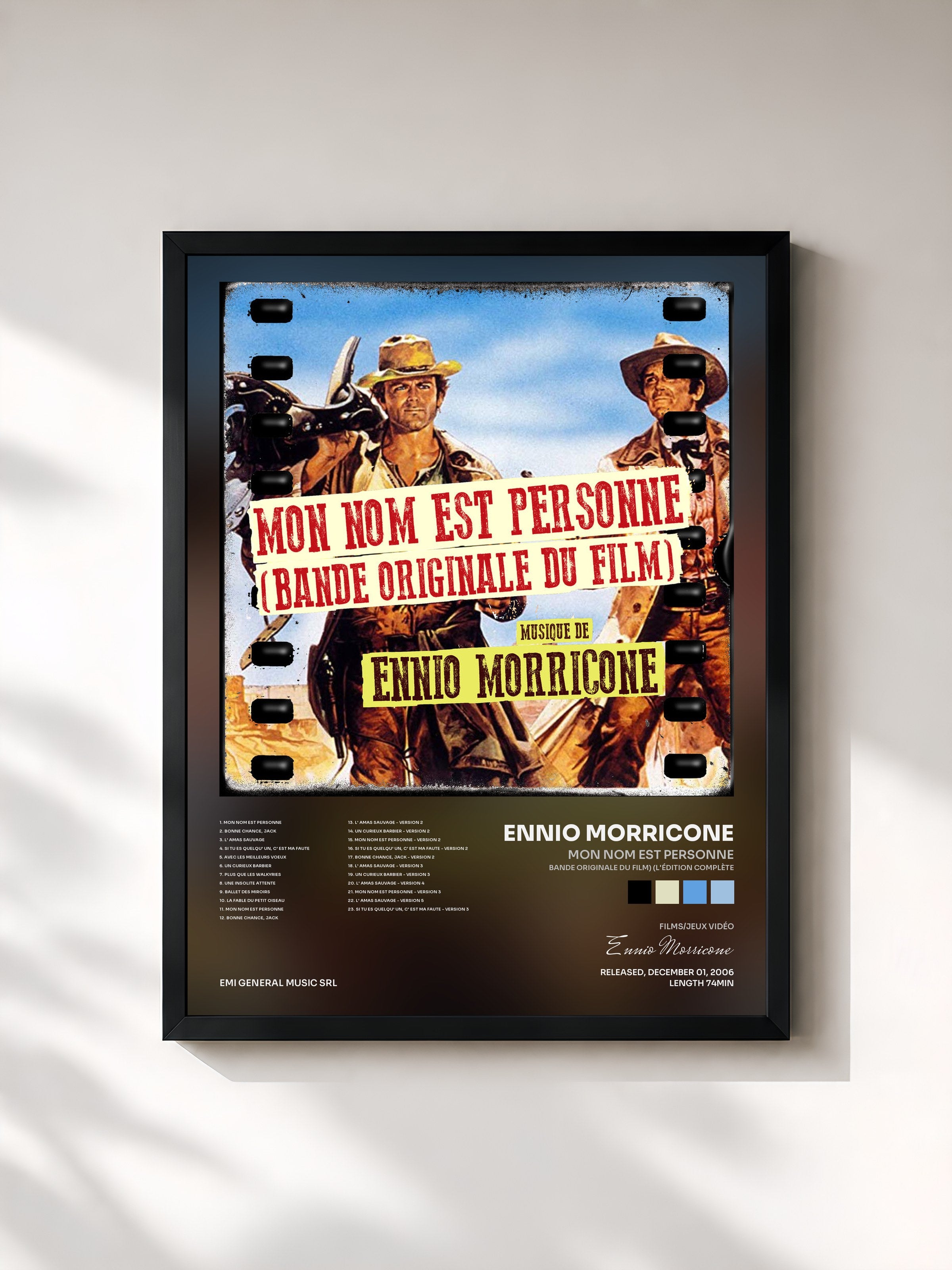 #noir Tableau de l'album Mon Nom Est Personne (Bande originale du film) (L'édition complète) de Ennio Morricone, cadre noir, imprimé et encadré en France