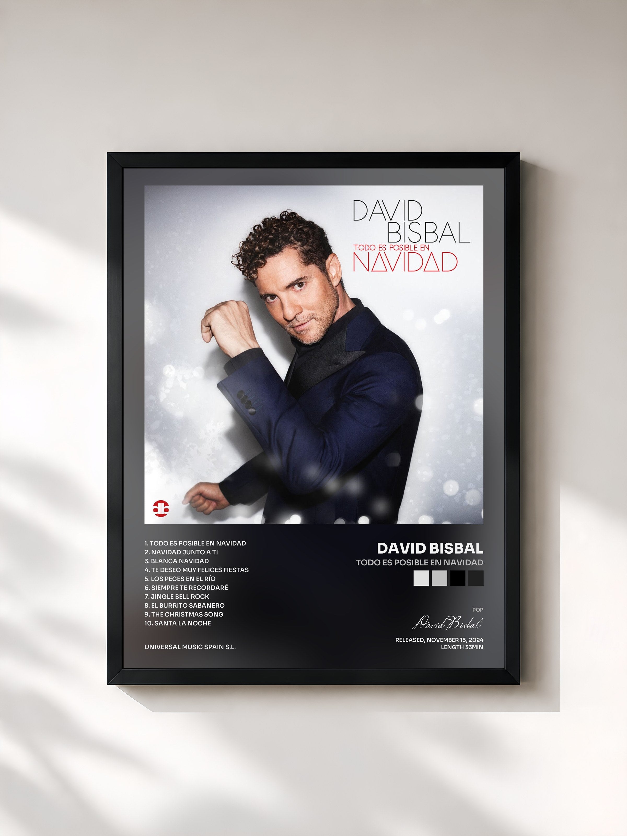 #noir Tableau de l'album Todo Es Posible En Navidad de David Bisbal, cadre noir, imprimé et encadré en France