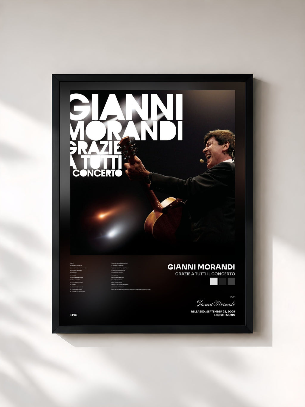 #noir Tableau de l'album Grazie A Tutti Il Concerto de Gianni Morandi, cadre noir, imprimé et encadré en France
