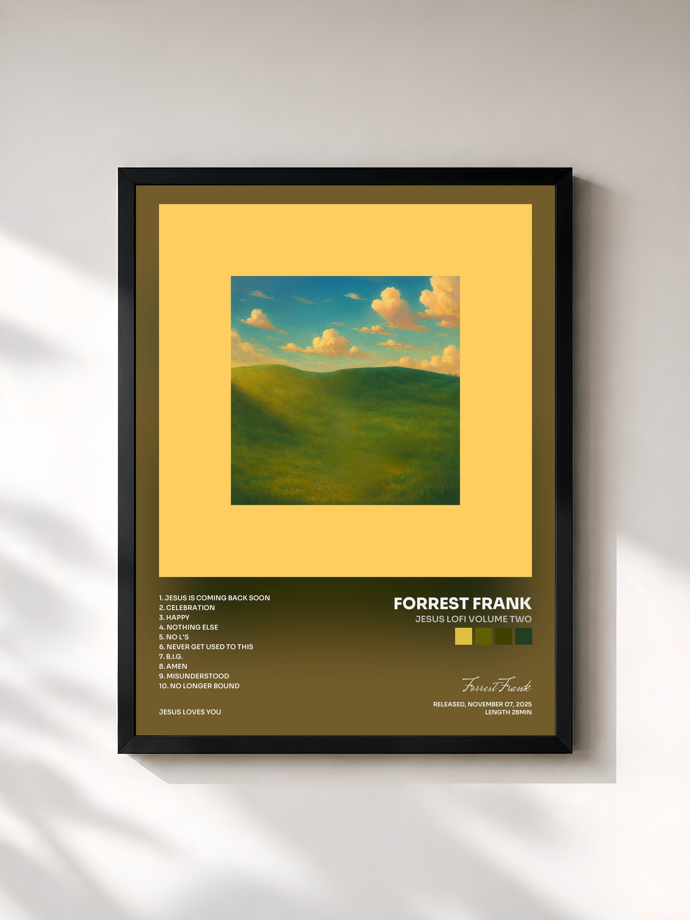 #noir Tableau de l'album JESUS LOFI VOLUME TWO de Forrest Frank, cadre noir, imprimé et encadré en France