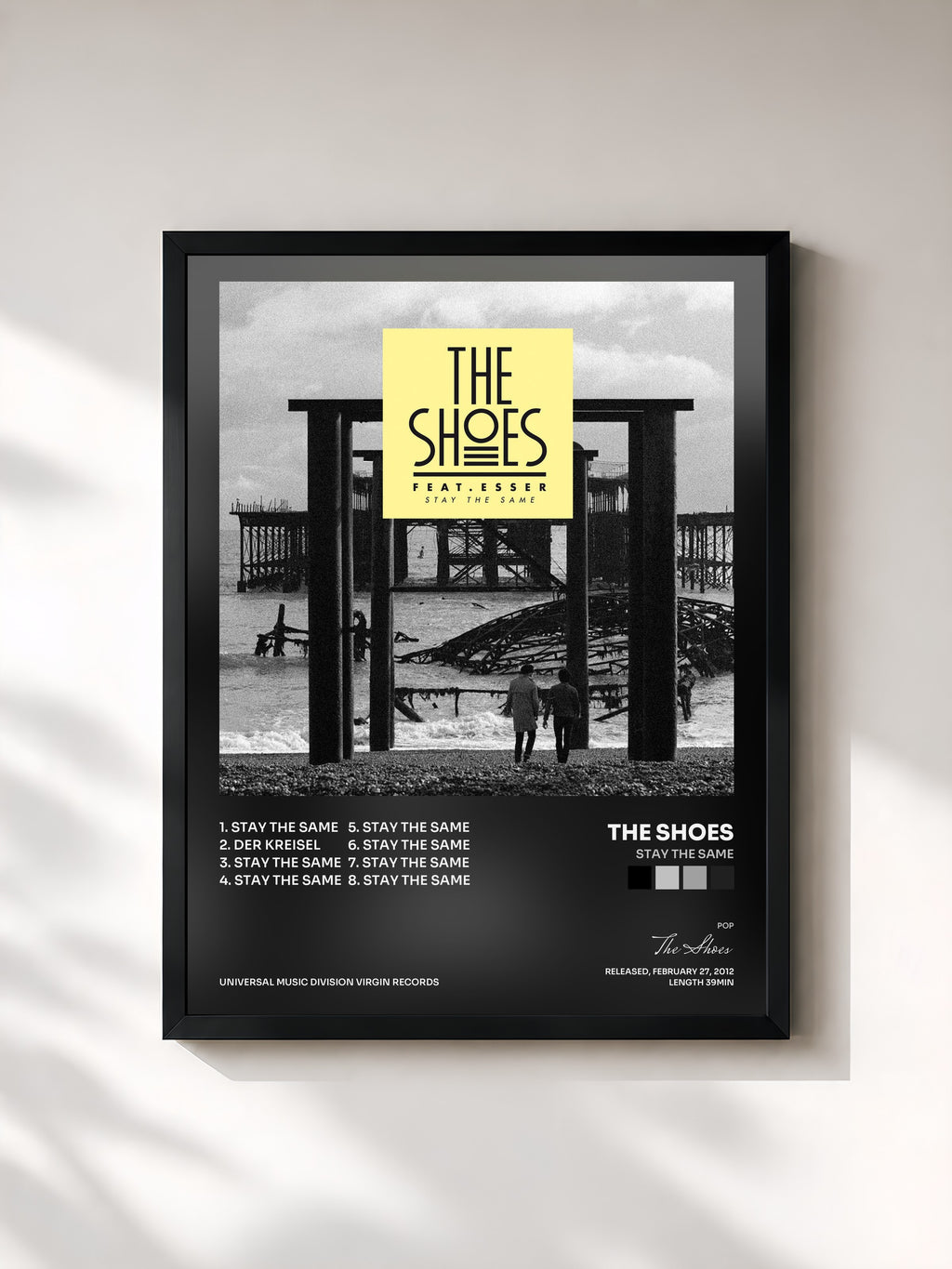 #noir Tableau de l'album Stay The Same de The Shoes, cadre noir, imprimé et encadré en France
