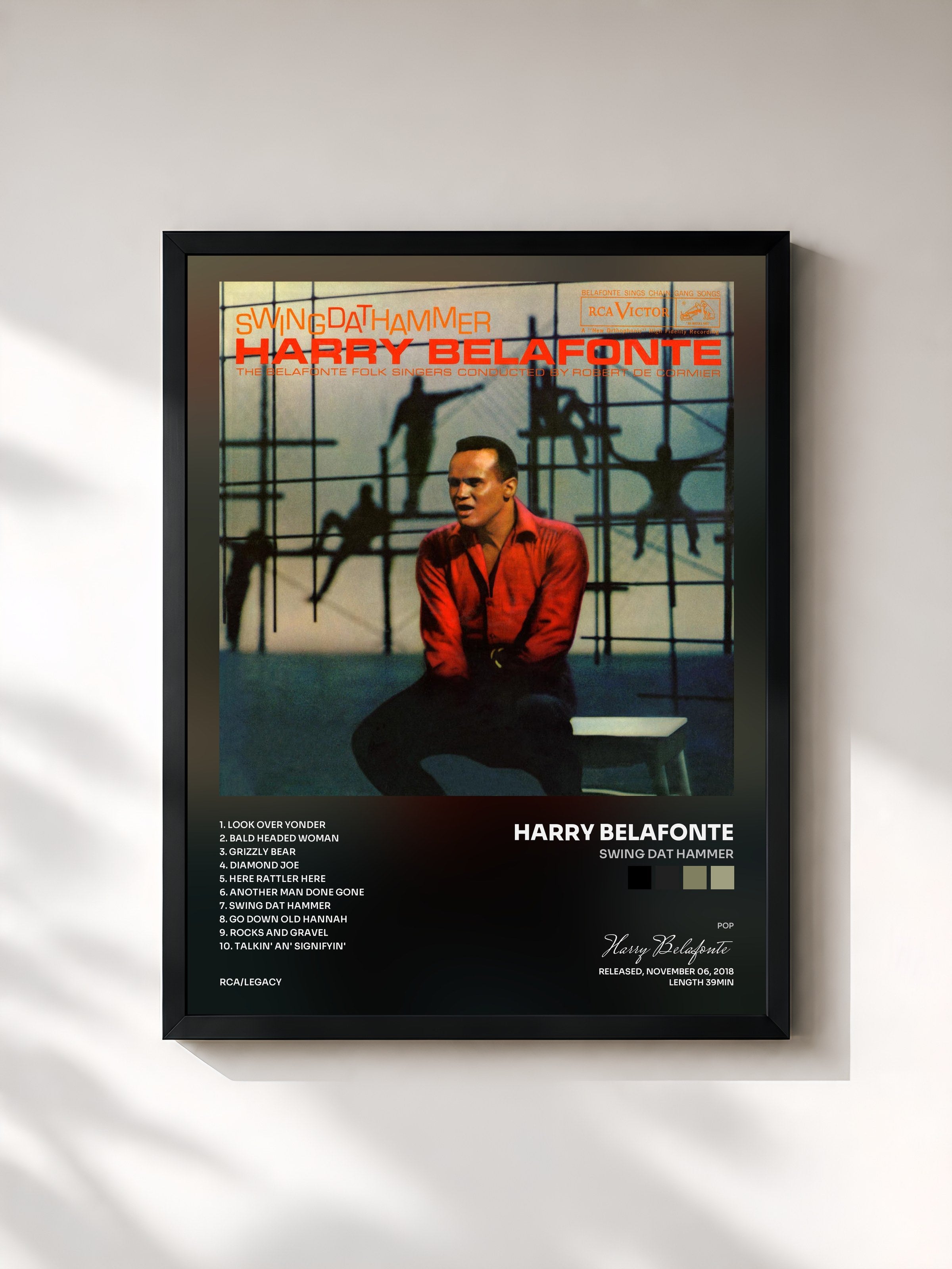 #noir Tableau de l'album Swing Dat Hammer de Harry Belafonte, cadre noir, imprimé et encadré en France