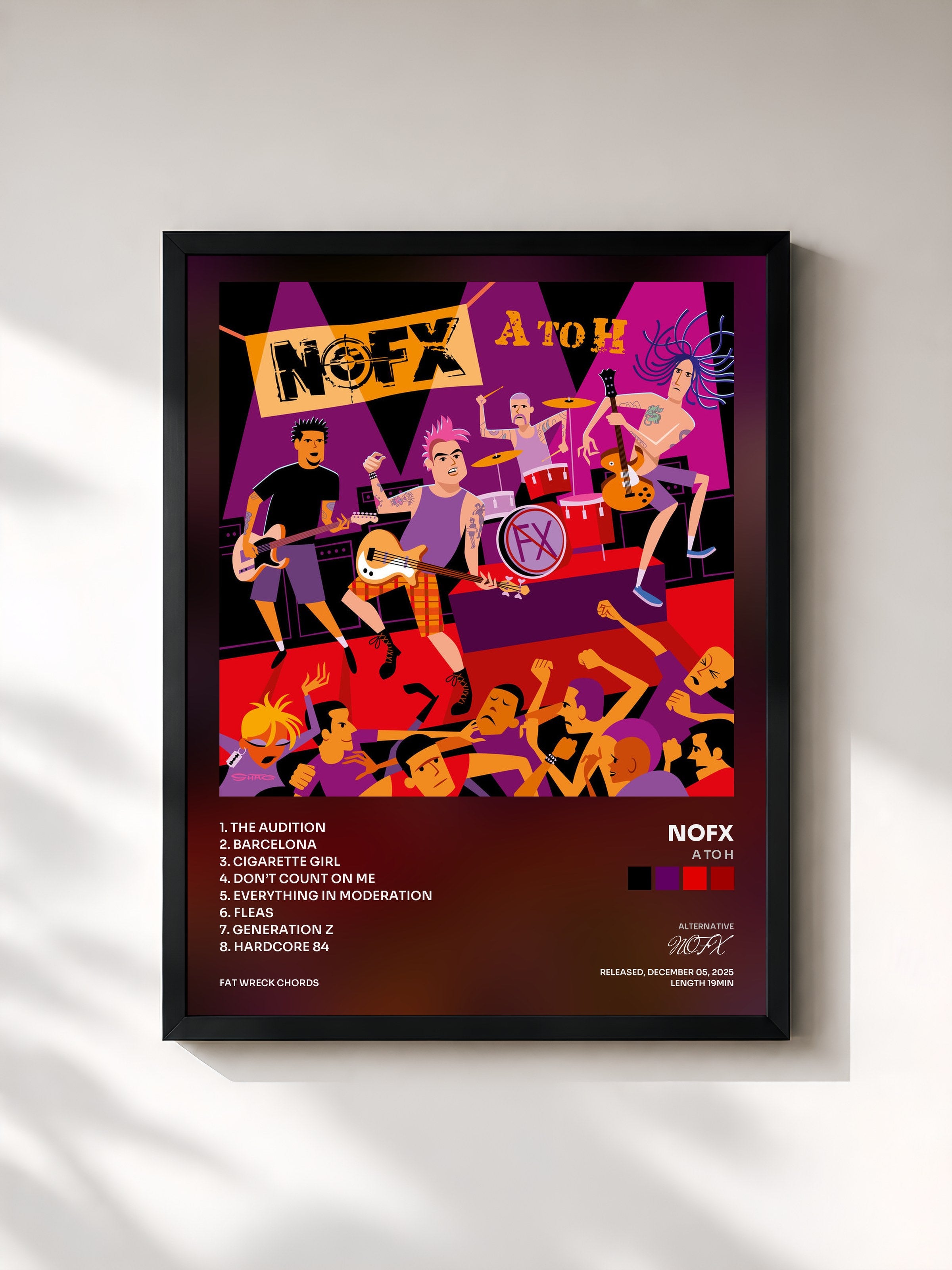 #noir Tableau de l'album A to H de NOFX, cadre noir, imprimé et encadré en France