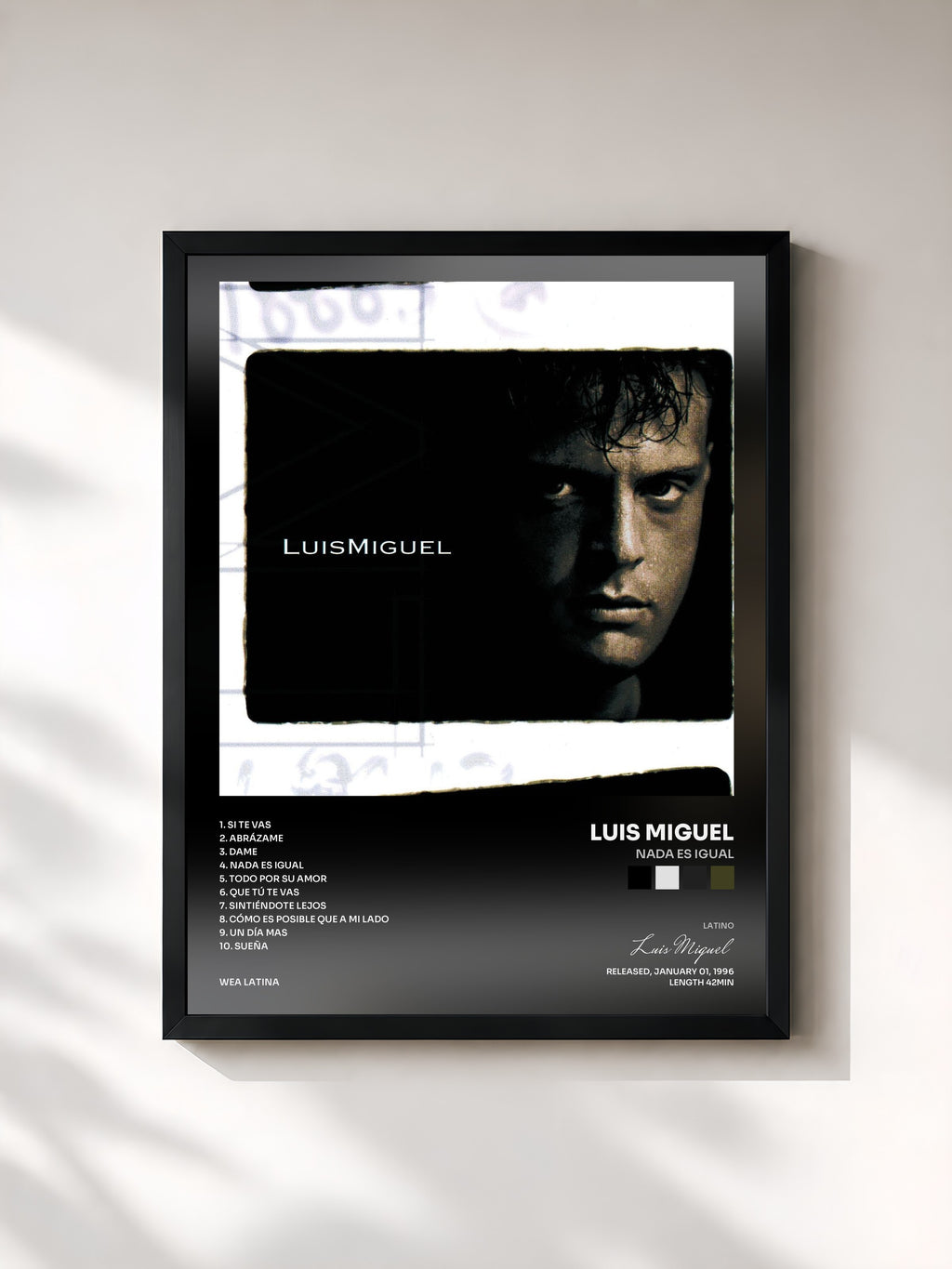 #noir Tableau de l'album Nada Es Igual de Luis Miguel, cadre noir, imprimé et encadré en France