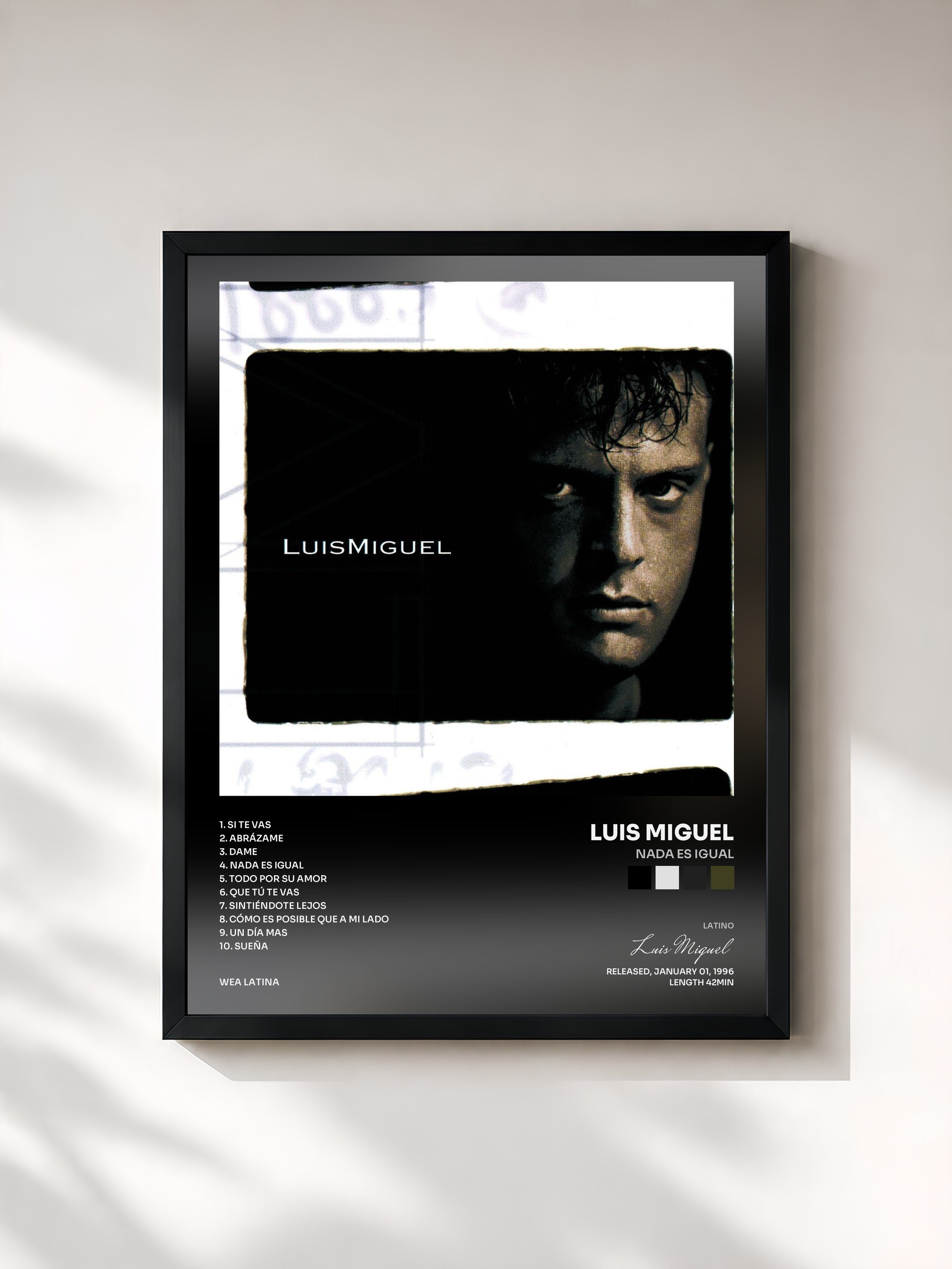 #noir Tableau de l'album Nada Es Igual de Luis Miguel, cadre noir, imprimé et encadré en France