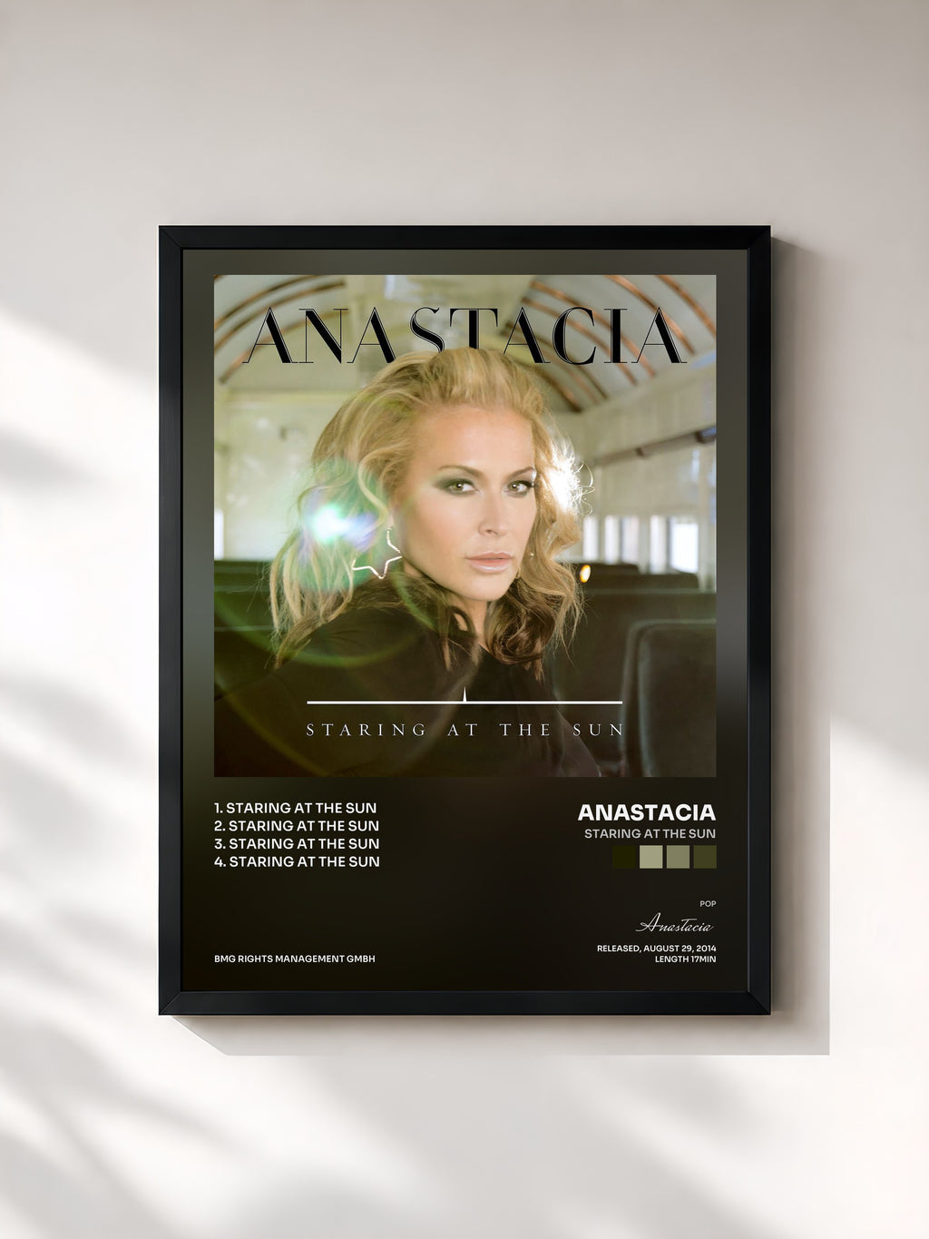 #noir Tableau de l'album Staring at the Sun de Anastacia, cadre noir, imprimé et encadré en France