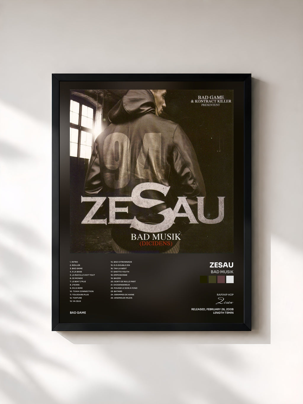 #noir Tableau de l'album Bad Musik de Zesau, cadre noir, imprimé et encadré en France