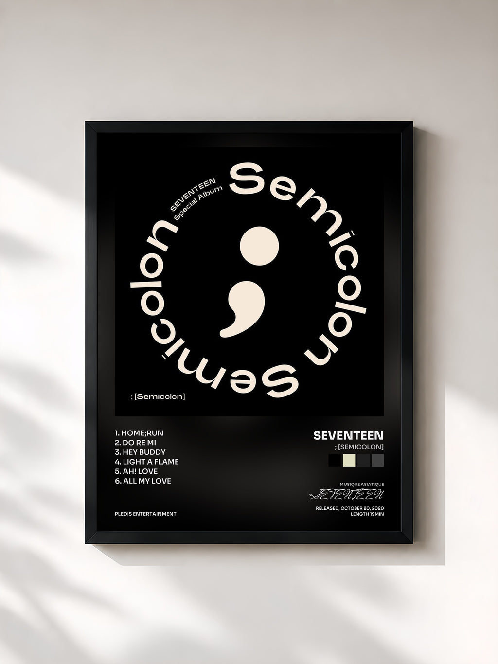 #noir Tableau de l'album ; [Semicolon] de SEVENTEEN, cadre noir, imprimé et encadré en France