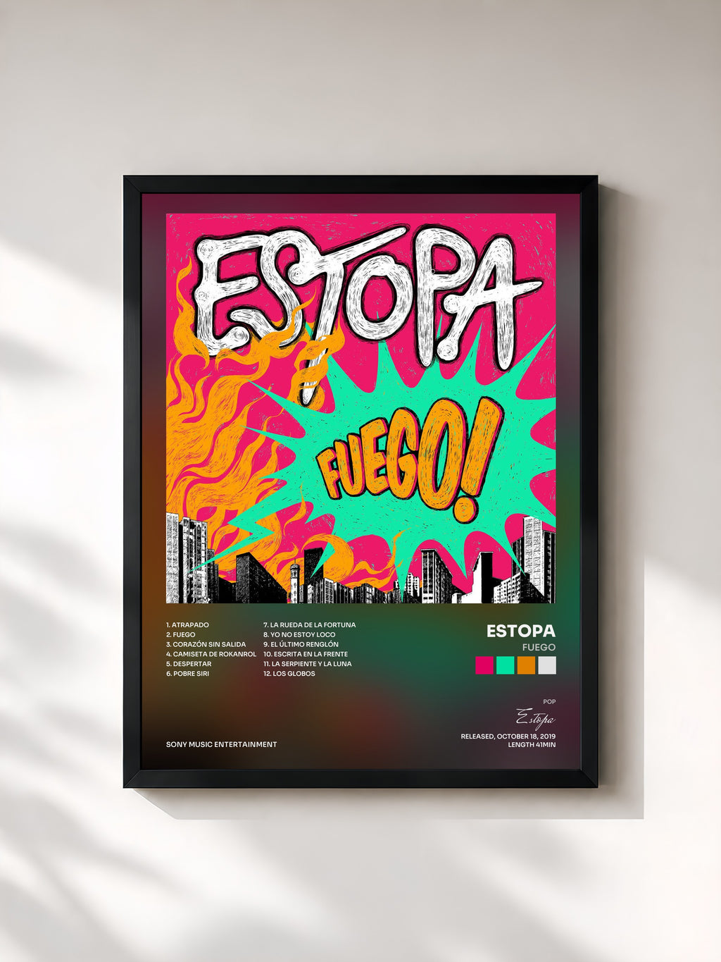 #noir Tableau de l'album Fuego de Estopa, cadre noir, imprimé et encadré en France