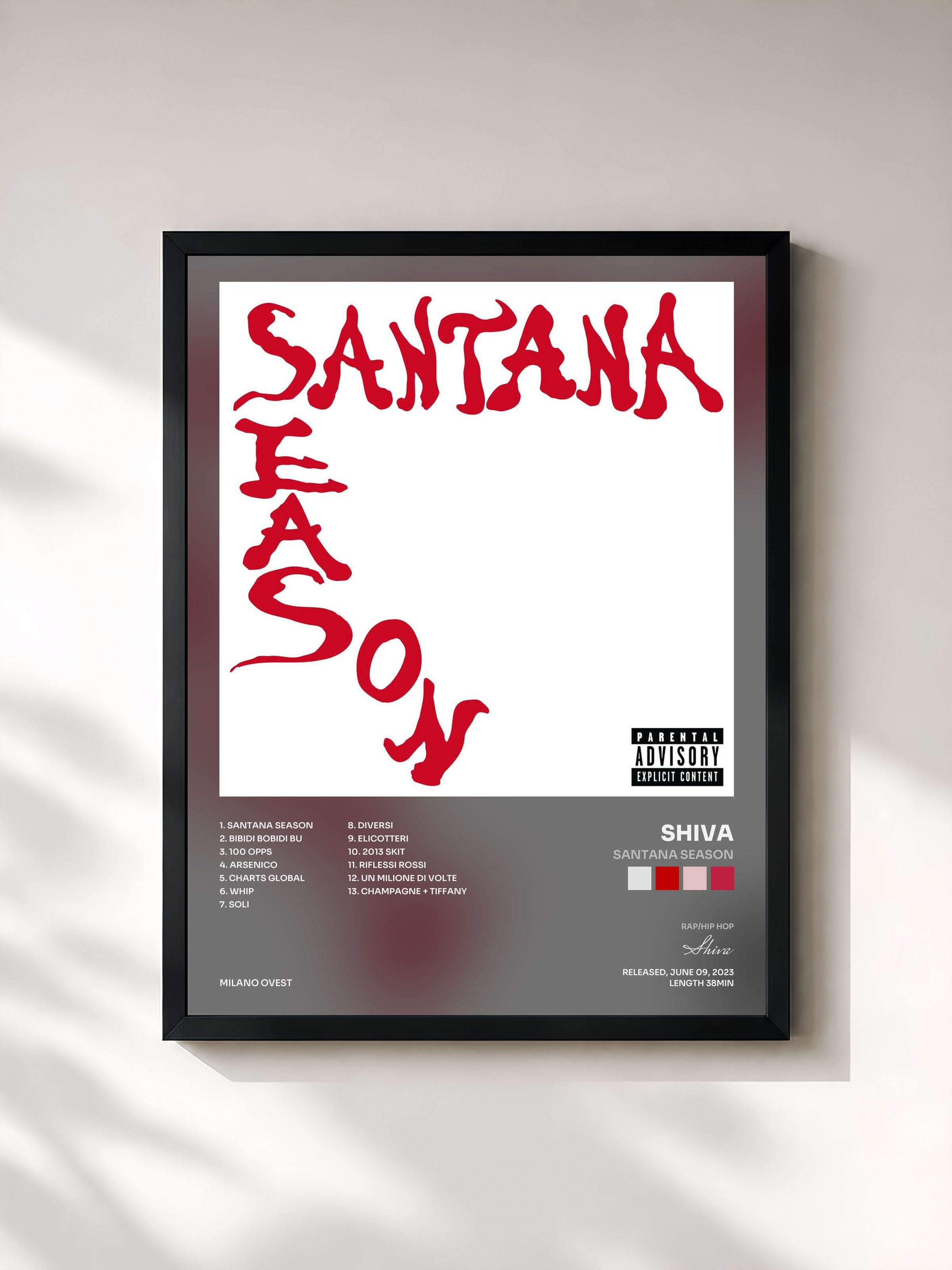 #noir Tableau de l'album Santana Season de Shiva, cadre noir, imprimé et encadré en France