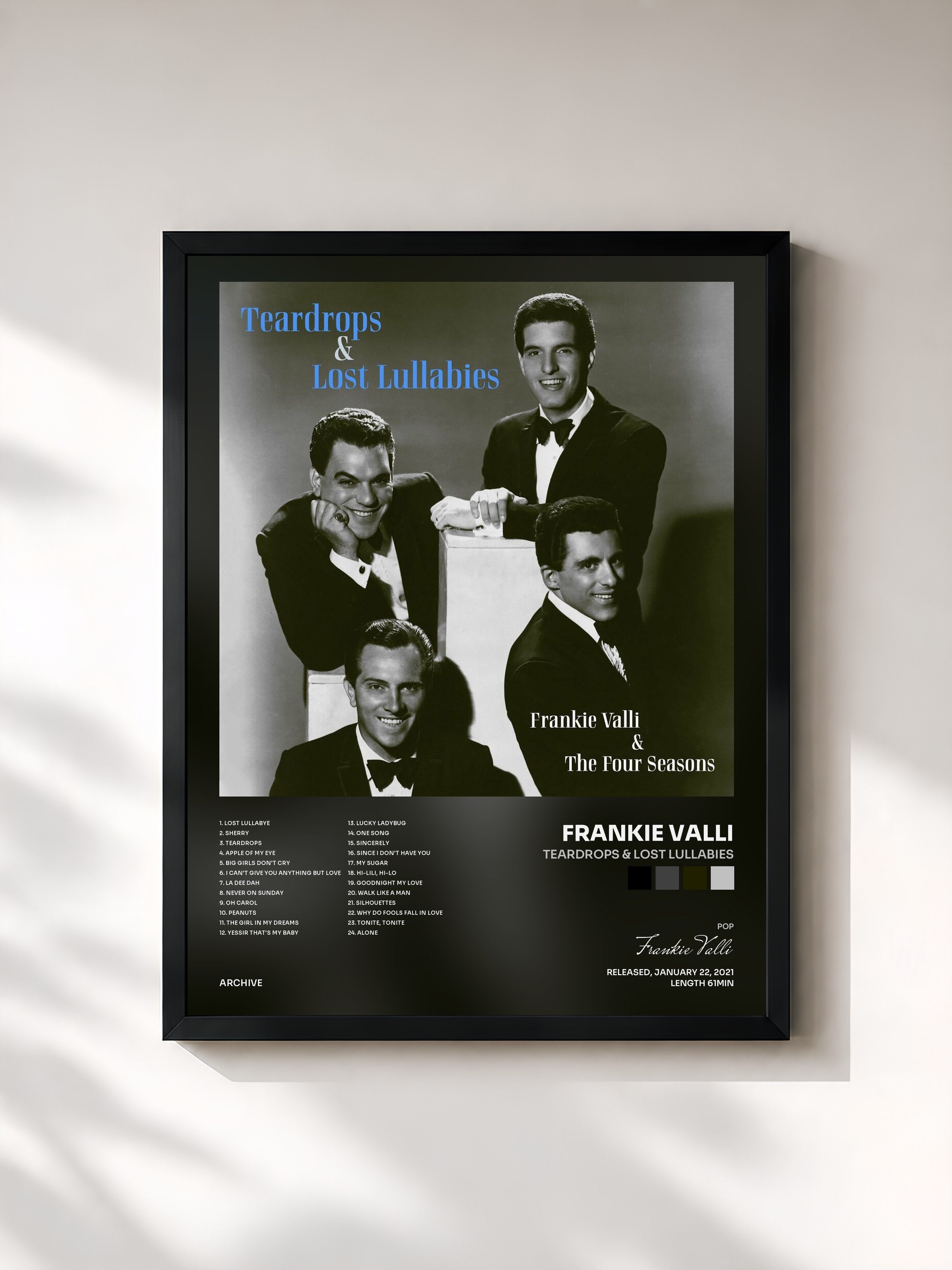 #noir Tableau de l'album Teardrops & Lost Lullabies de Frankie Valli, cadre noir, imprimé et encadré en France