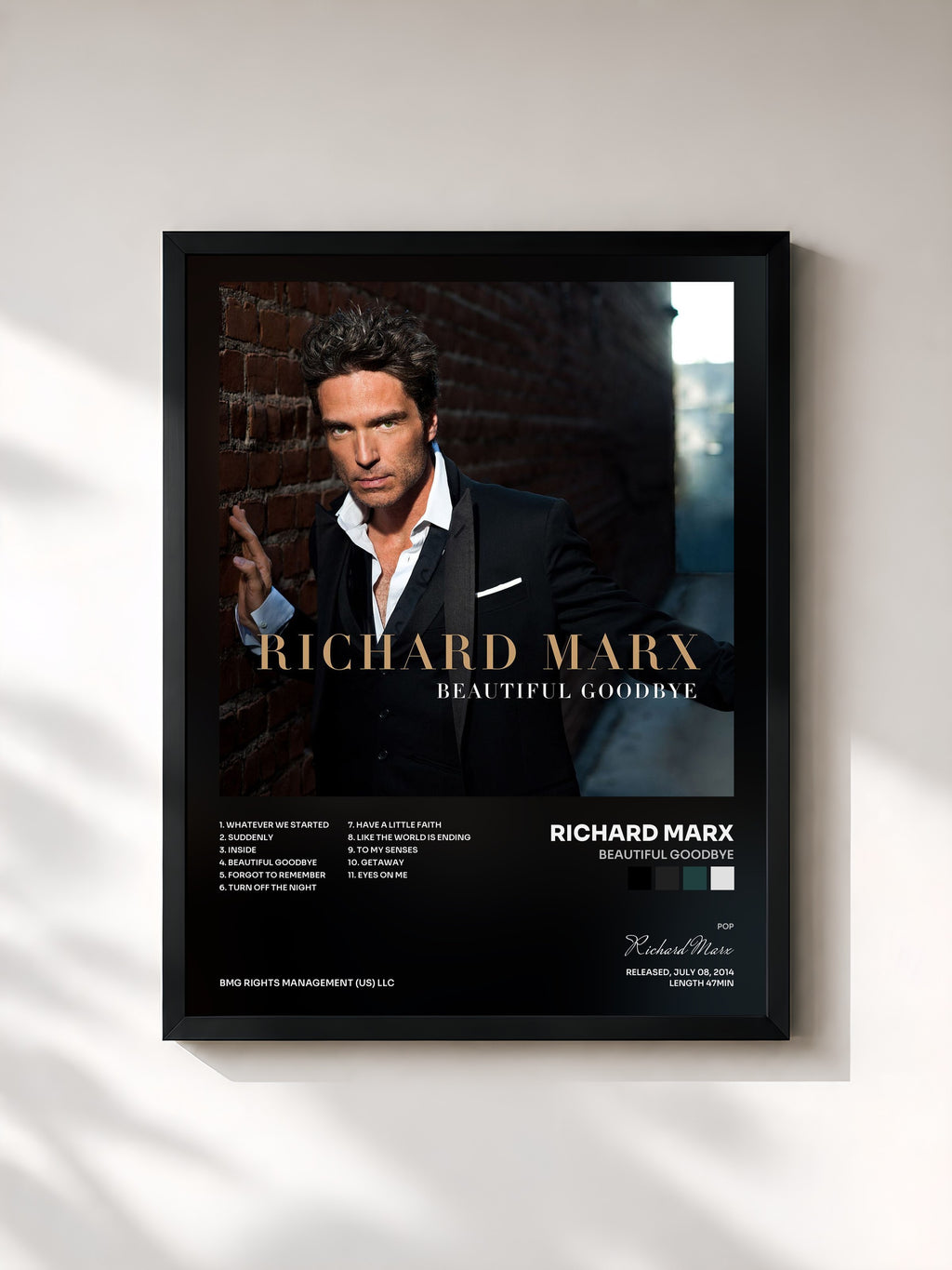#noir Tableau de l'album Beautiful Goodbye de Richard Marx, cadre noir, imprimé et encadré en France
