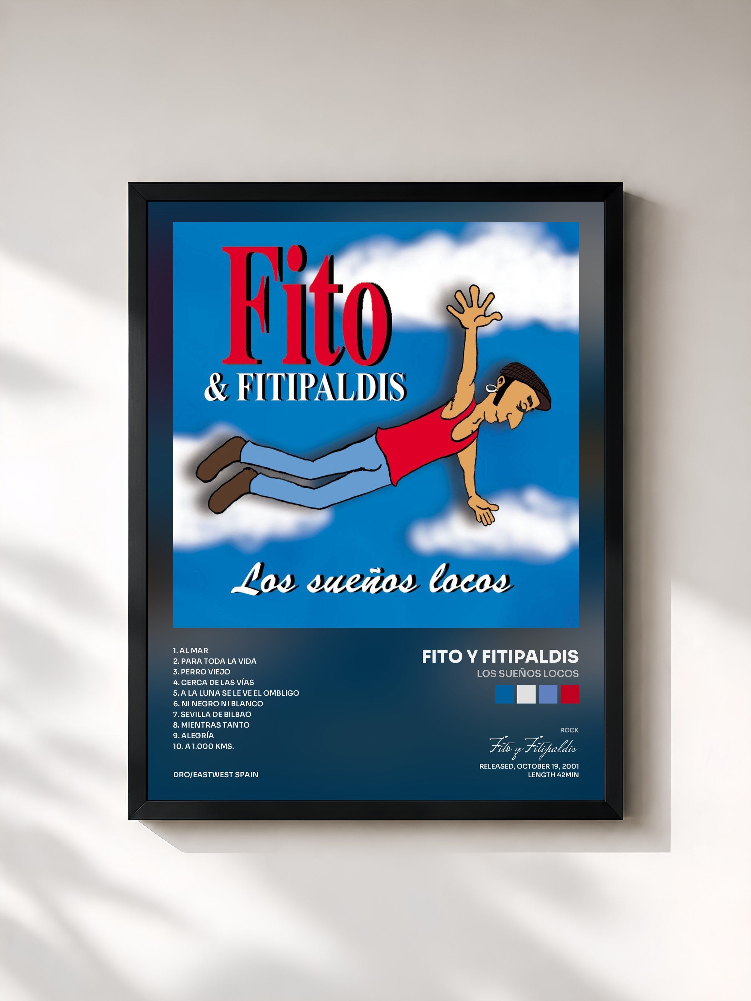 #noir Tableau de l'album Los Sueños Locos de Fito y Fitipaldis, cadre noir, imprimé et encadré en France