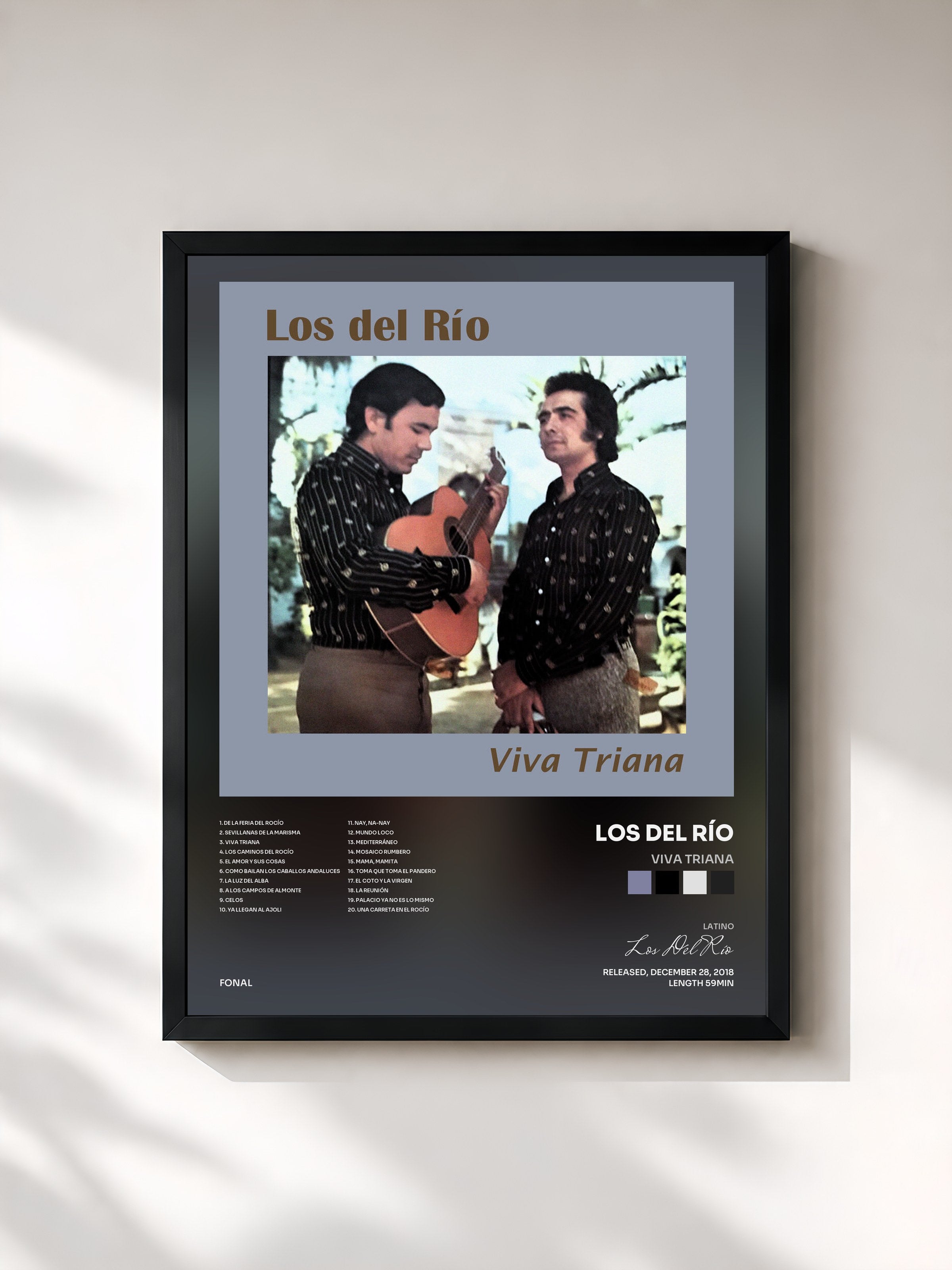 #noir Tableau de l'album Viva Triana de Los Del Río, cadre noir, imprimé et encadré en France