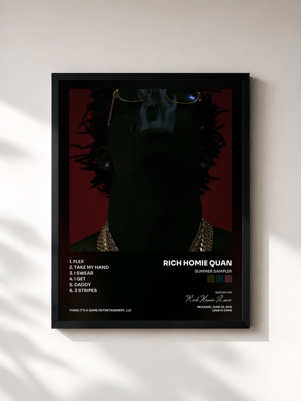 #noir Tableau de l'album Summer Sampler de Rich Homie Quan, cadre noir, imprimé et encadré en France