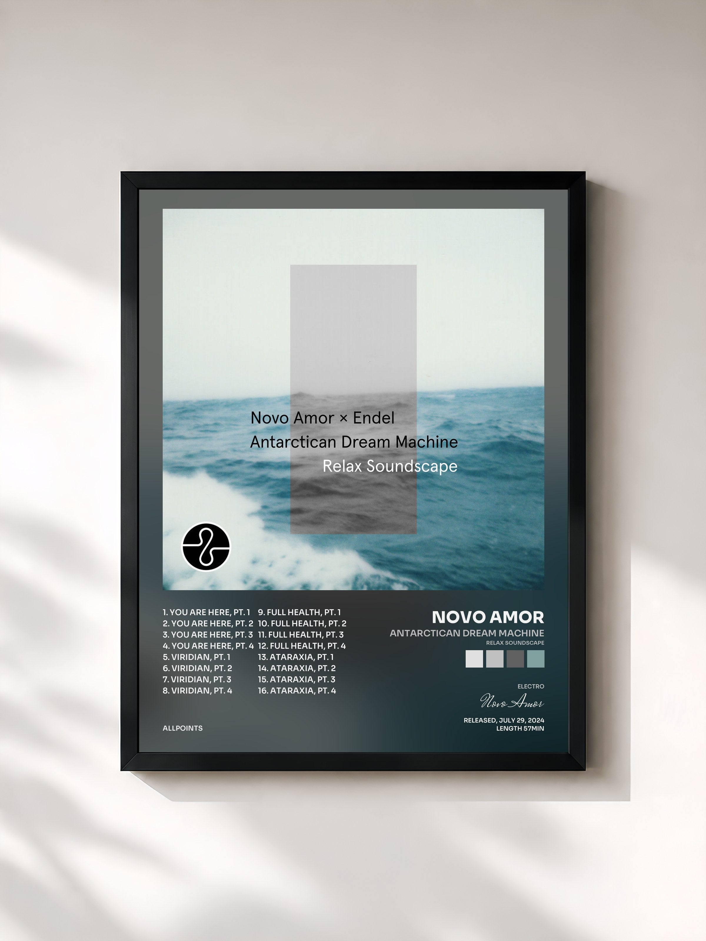 #noir Tableau de l'album Antarctican Dream Machine (Relax Soundscape) de Novo Amor, cadre noir, imprimé et encadré en France