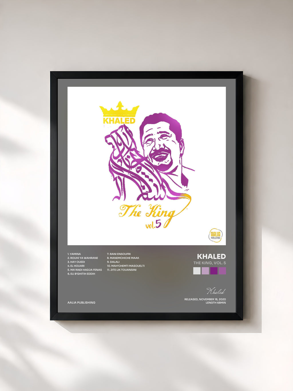 #noir Tableau de l'album The King, Vol. 5 de Khaled, cadre noir, imprimé et encadré en France