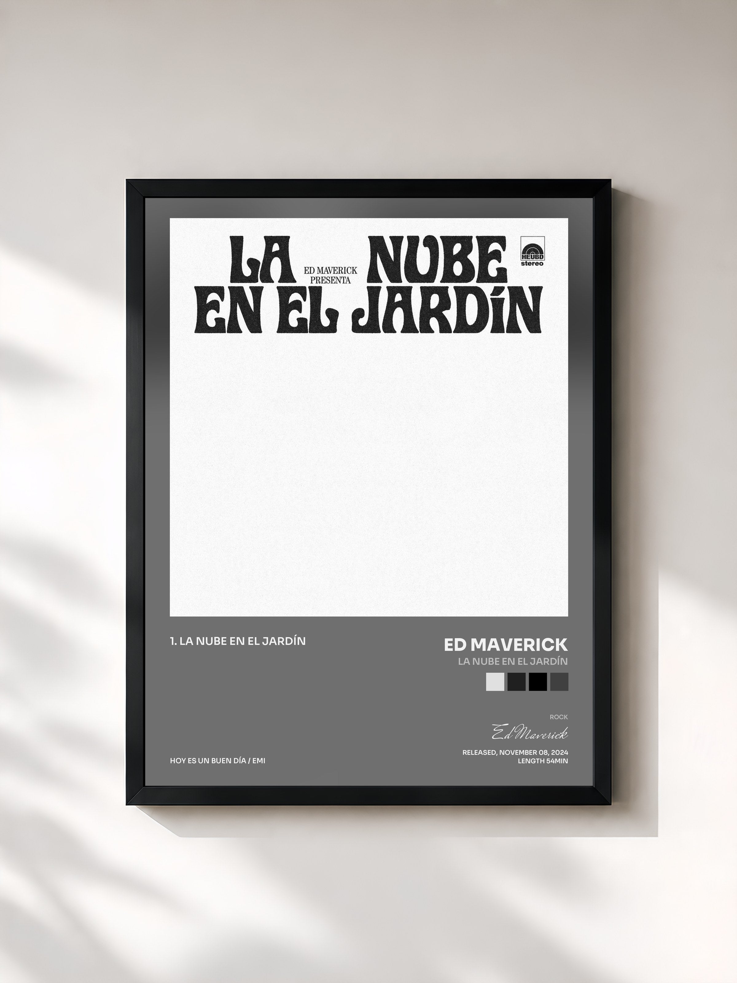 #noir Tableau de l'album LA NUBE EN EL JARDÍN de Ed Maverick, cadre noir, imprimé et encadré en France
