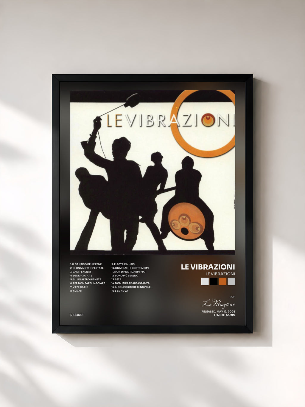 #noir Tableau de l'album Le Vibrazioni de Le Vibrazioni, cadre noir, imprimé et encadré en France