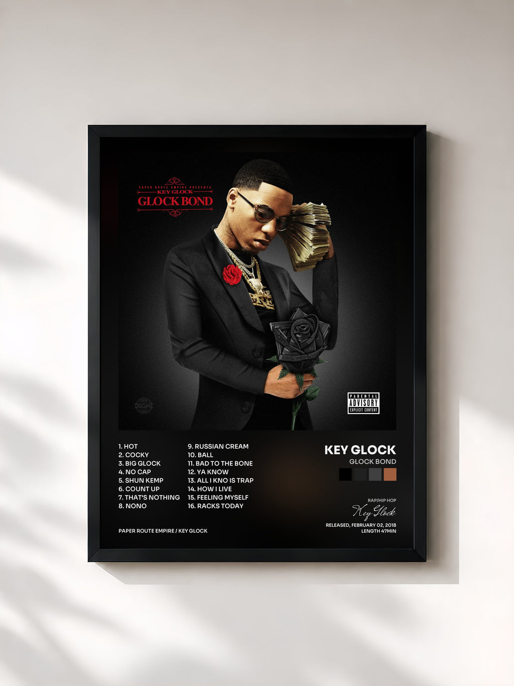 #noir Tableau de l'album Glock Bond de Key Glock, cadre noir, imprimé et encadré en France