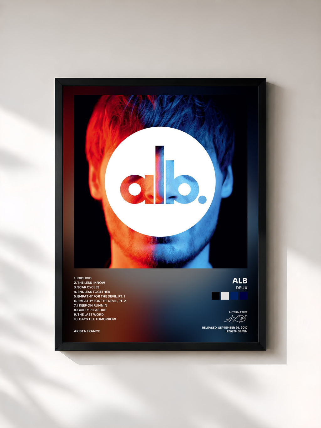 #noir Tableau de l'album DEUX de ALB, cadre noir, imprimé et encadré en France