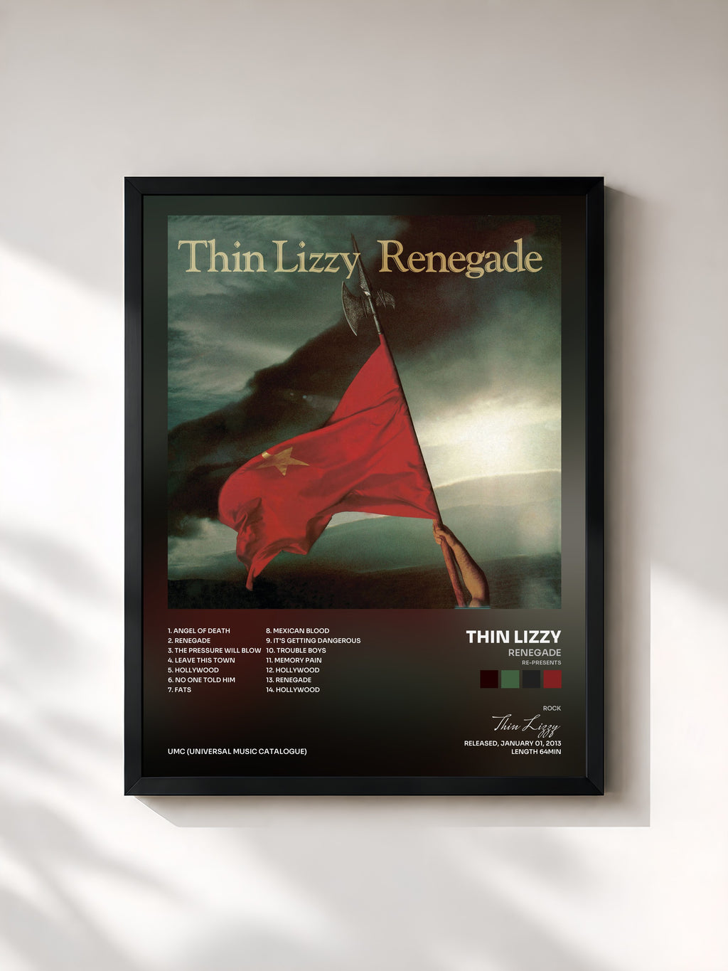 #noir Tableau de l'album Renegade (Re-Presents) de Thin Lizzy, cadre noir, imprimé et encadré en France